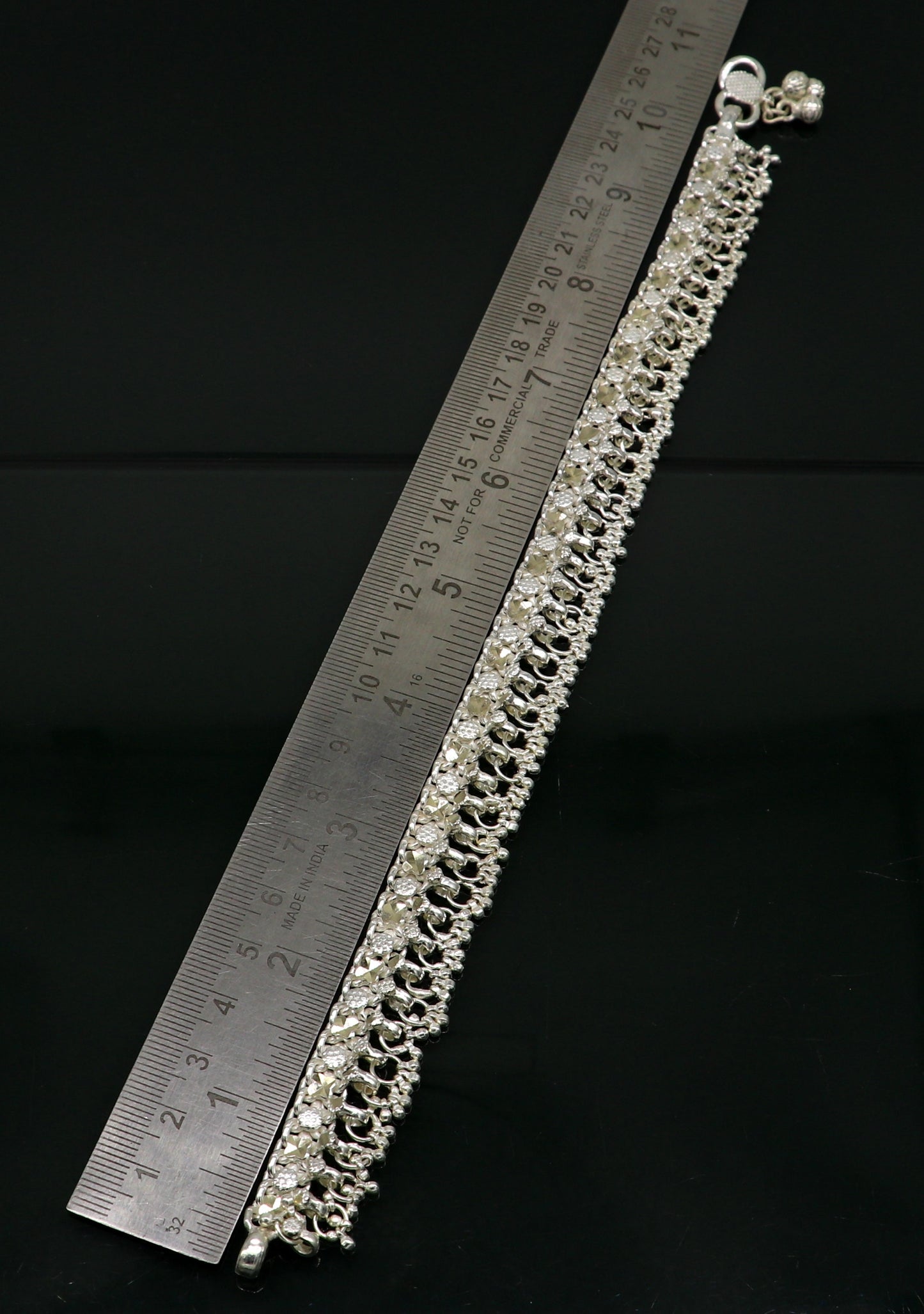 10.5" sterling silver solid customized design ankle bracelet foot bracelet anklet vintage antique design tribal belly dance jewelry ank380 - TRIBAL ORNAMENTS