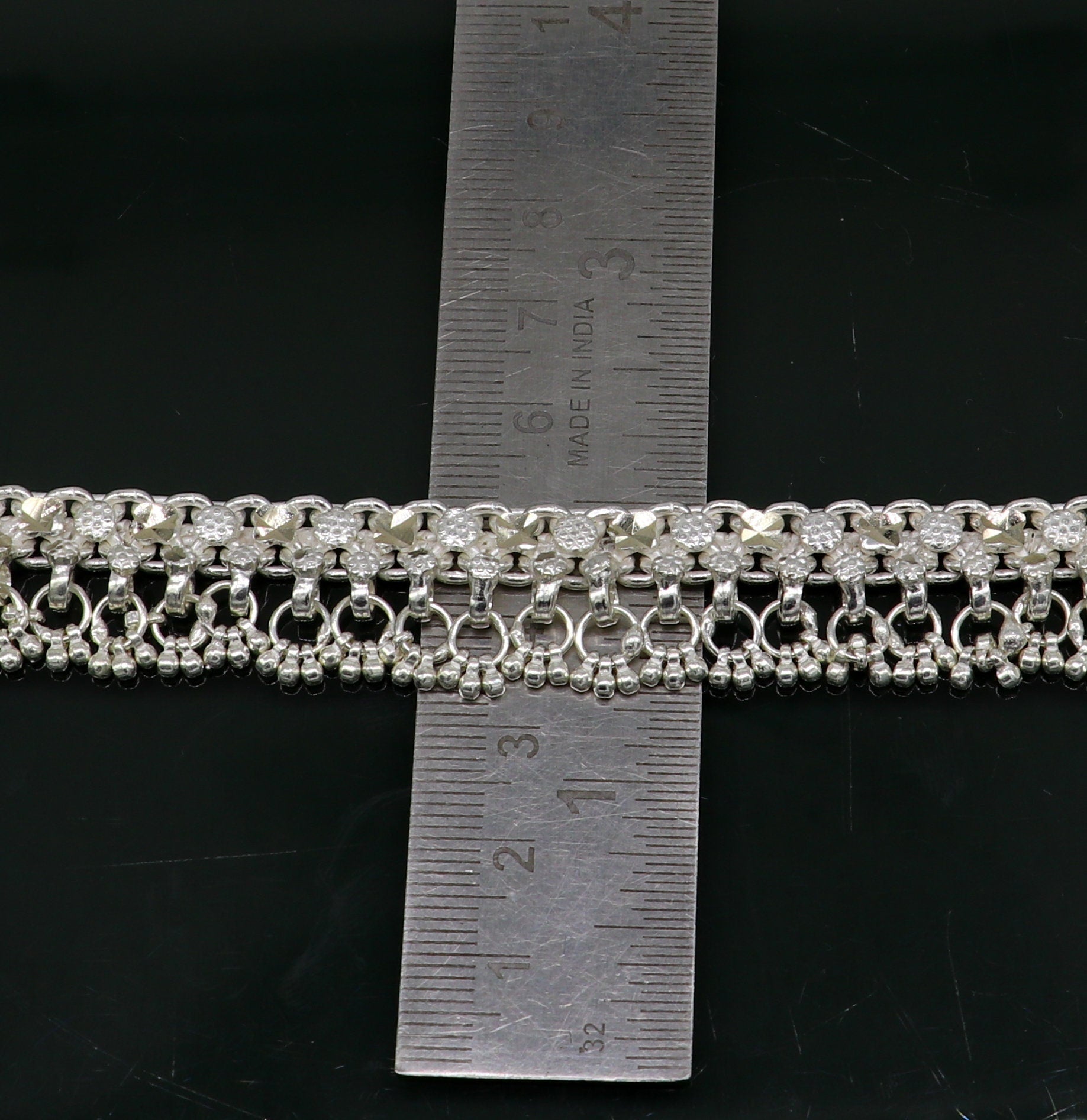 10.5" sterling silver solid customized design ankle bracelet foot bracelet anklet vintage antique design tribal belly dance jewelry ank380 - TRIBAL ORNAMENTS
