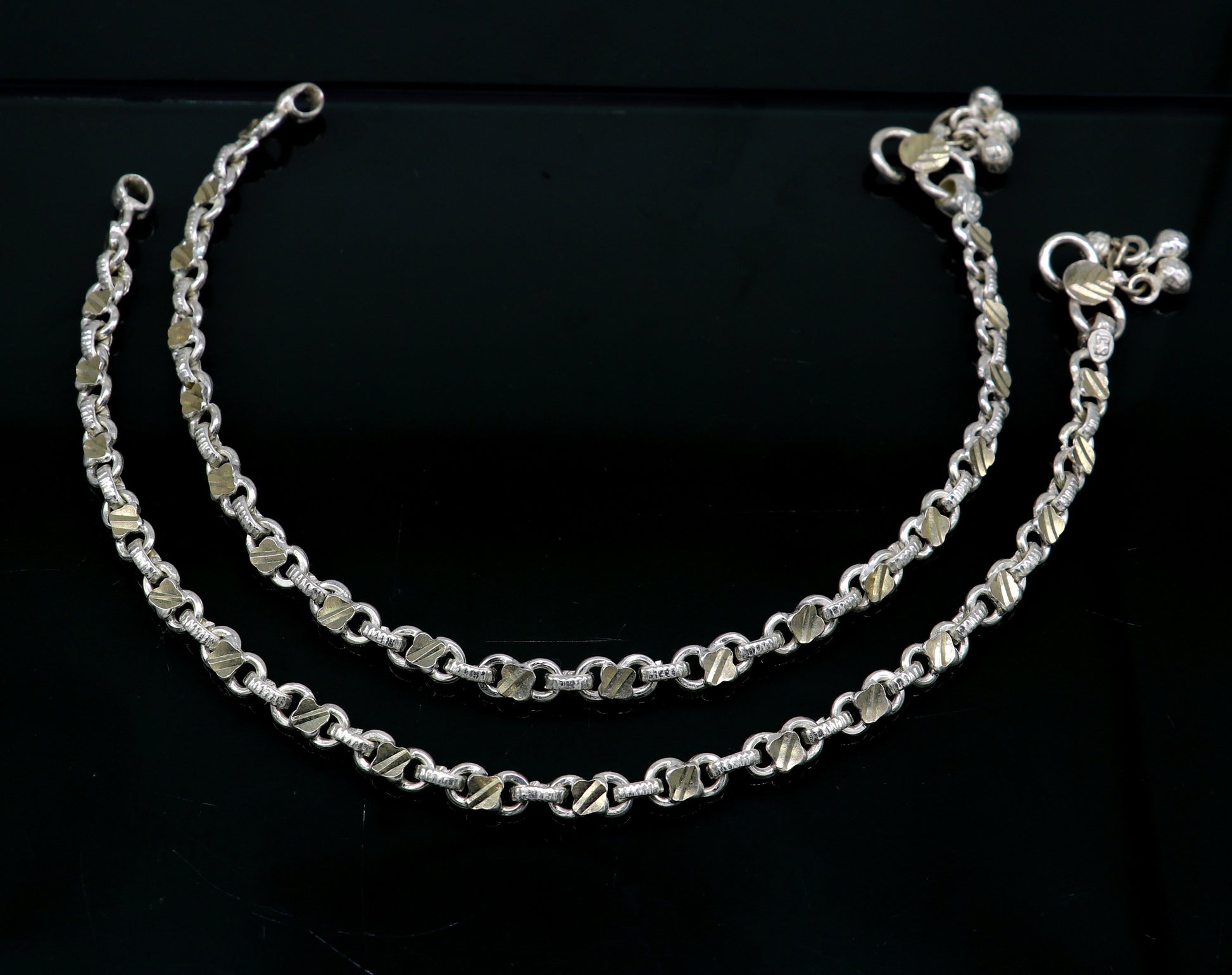 10.5" sterling silver solid customized stylish designer anklet bracelet foot bracelet vintage tribal belly dance wedding jewelry ank381 - TRIBAL ORNAMENTS