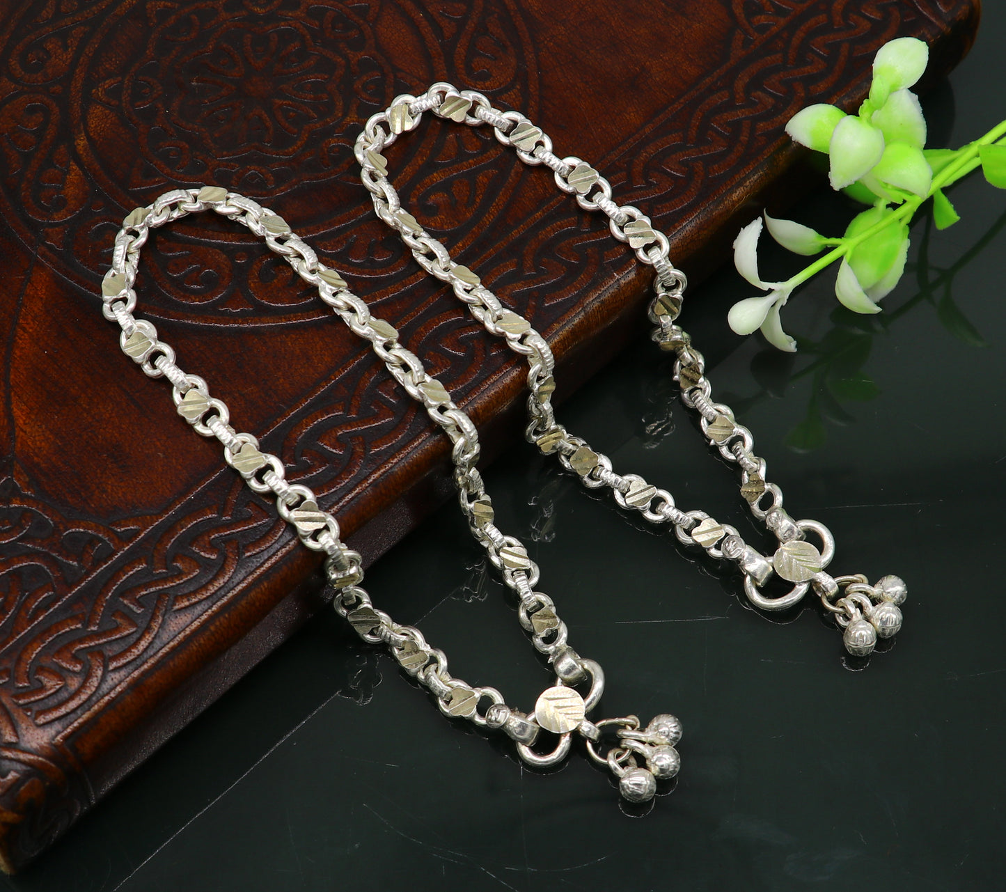 10.5" sterling silver solid customized stylish designer anklet bracelet foot bracelet vintage tribal belly dance wedding jewelry ank381 - TRIBAL ORNAMENTS