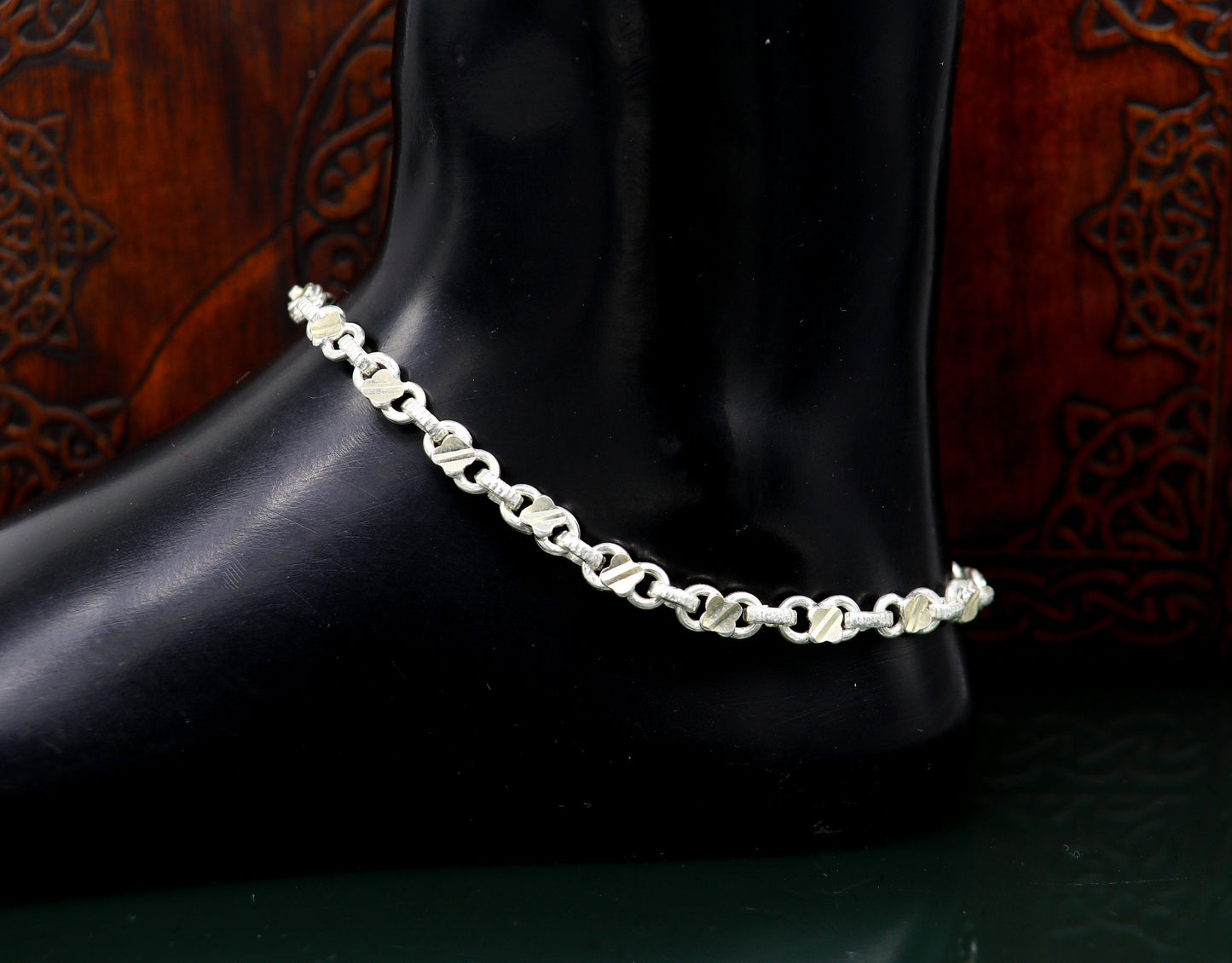 10.5" sterling silver solid customized stylish designer anklet bracelet foot bracelet vintage tribal belly dance wedding jewelry ank381 - TRIBAL ORNAMENTS