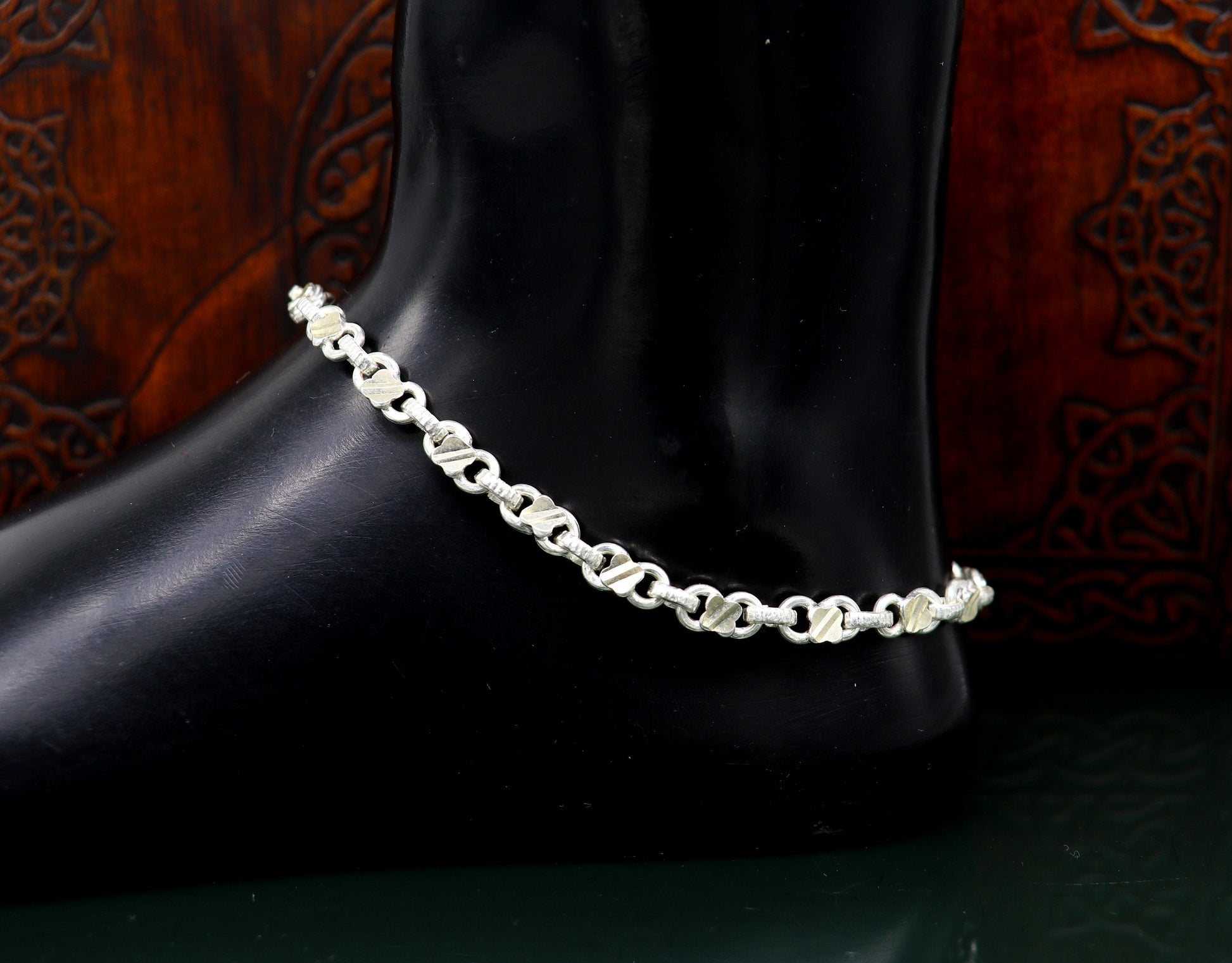 10.5" sterling silver solid customized stylish designer anklet bracelet foot bracelet vintage tribal belly dance wedding jewelry ank381 - TRIBAL ORNAMENTS