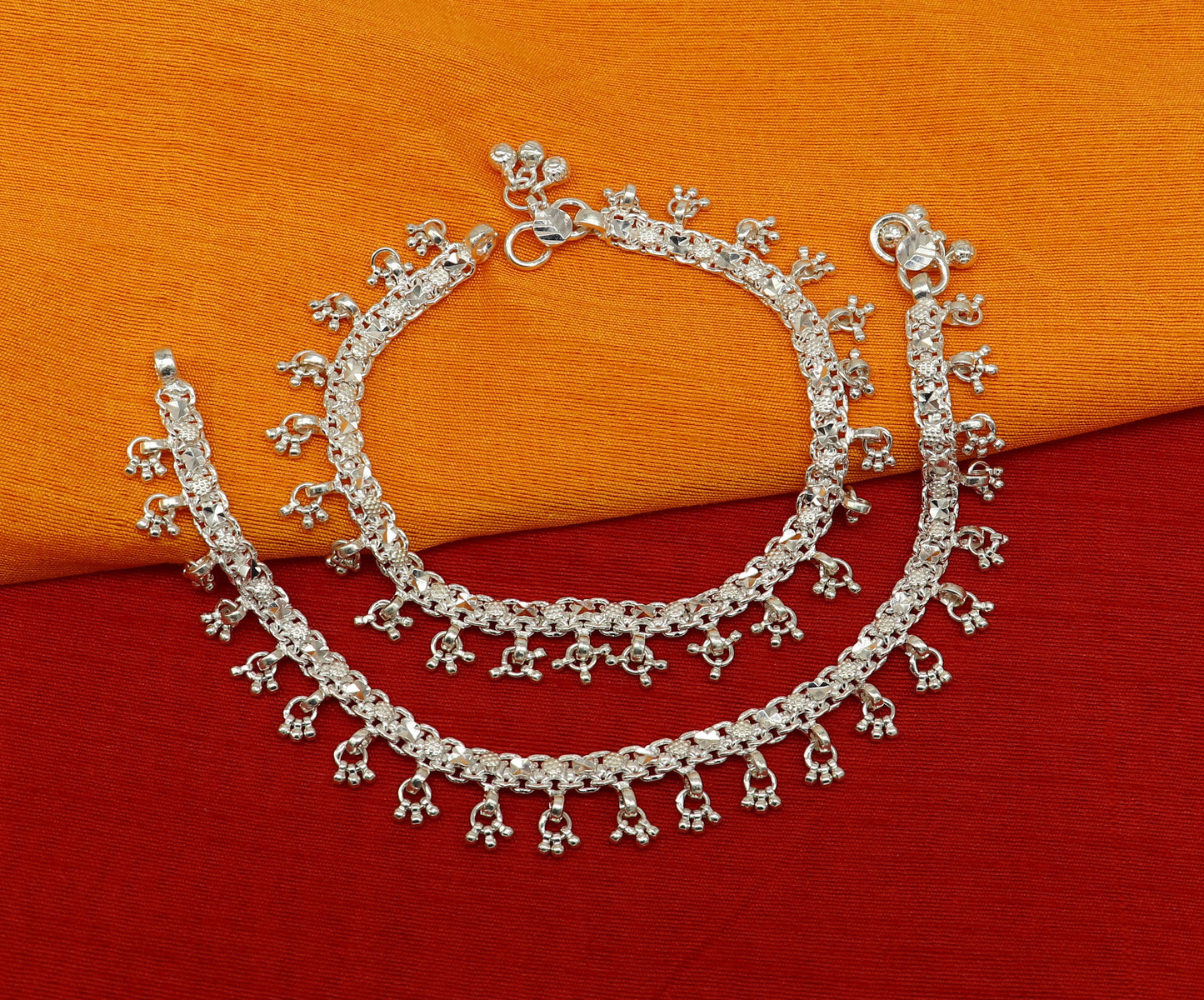 10.5" sterling silver solid handmade vintage stylish anklet bracelet foot bracelet tribal belly dance wedding tribal jewelry gifting ank383 - TRIBAL ORNAMENTS