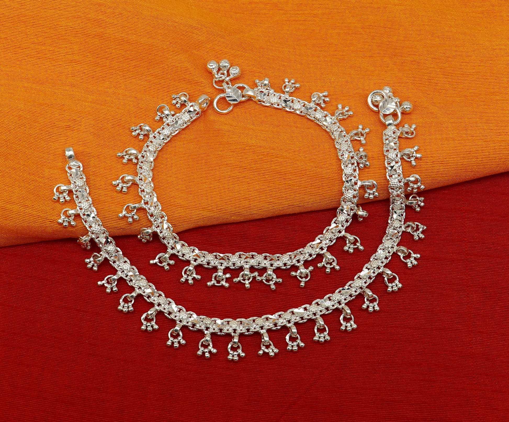 10.5" sterling silver solid handmade vintage stylish anklet bracelet foot bracelet tribal belly dance wedding tribal jewelry gifting ank383 - TRIBAL ORNAMENTS
