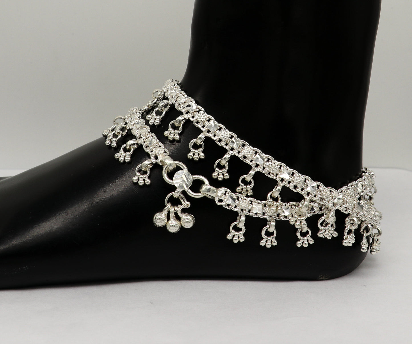 10.5" sterling silver solid handmade vintage stylish anklet bracelet foot bracelet tribal belly dance wedding tribal jewelry gifting ank383 - TRIBAL ORNAMENTS