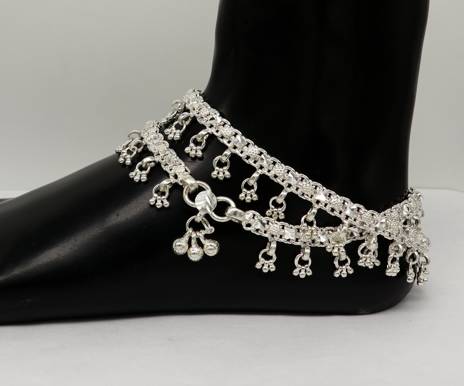 10.5" sterling silver solid handmade vintage stylish anklet bracelet foot bracelet tribal belly dance wedding tribal jewelry gifting ank383 - TRIBAL ORNAMENTS