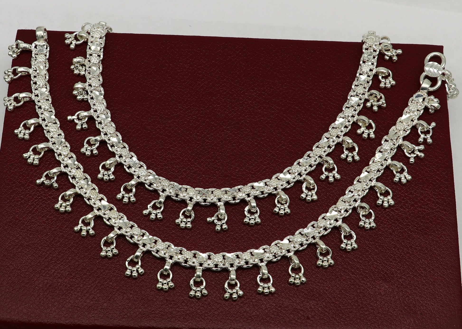 10.5" sterling silver solid handmade vintage stylish anklet bracelet foot bracelet tribal belly dance wedding tribal jewelry gifting ank383 - TRIBAL ORNAMENTS