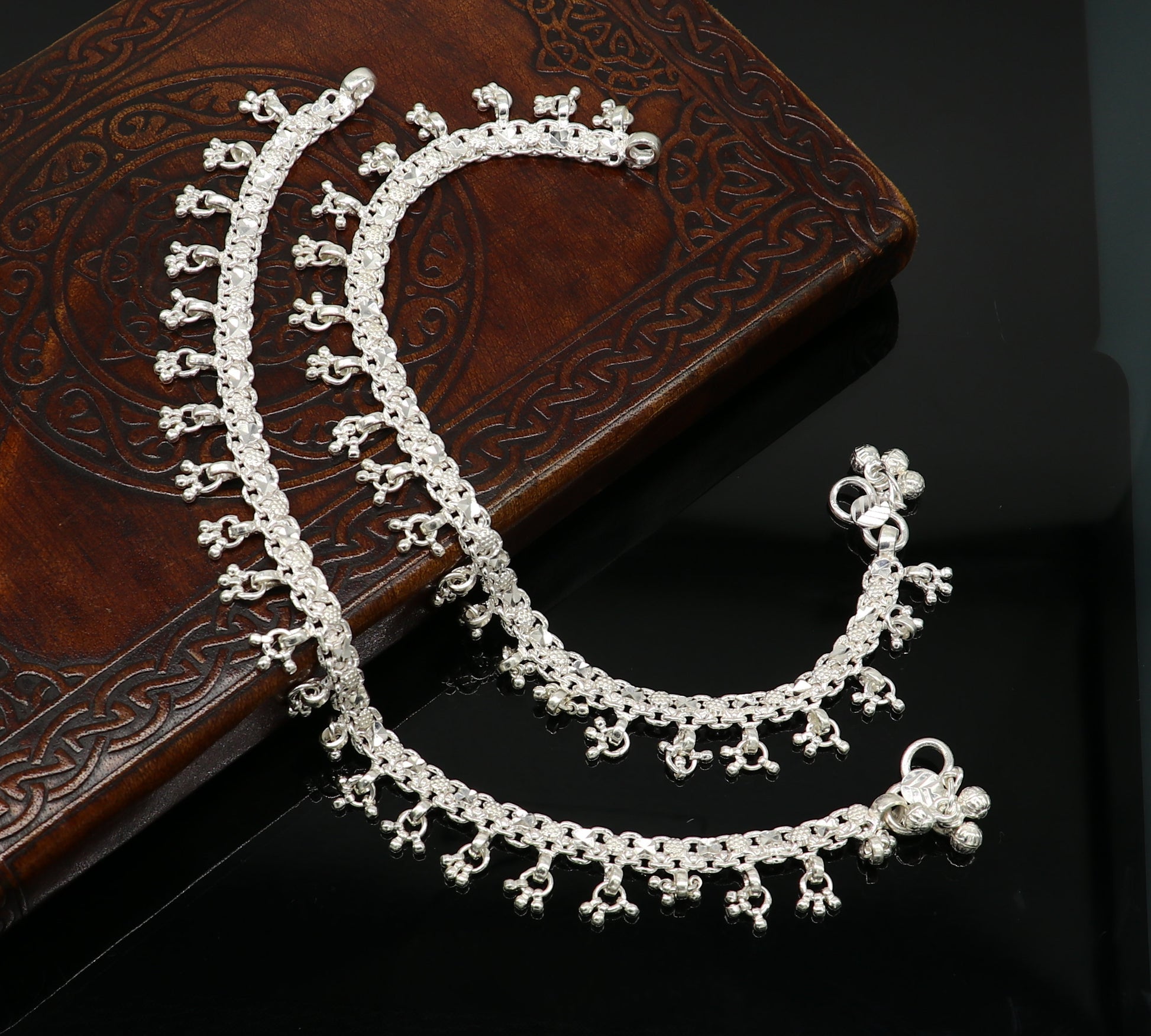 10.5" sterling silver solid handmade vintage stylish anklet bracelet foot bracelet tribal belly dance wedding tribal jewelry gifting ank383 - TRIBAL ORNAMENTS