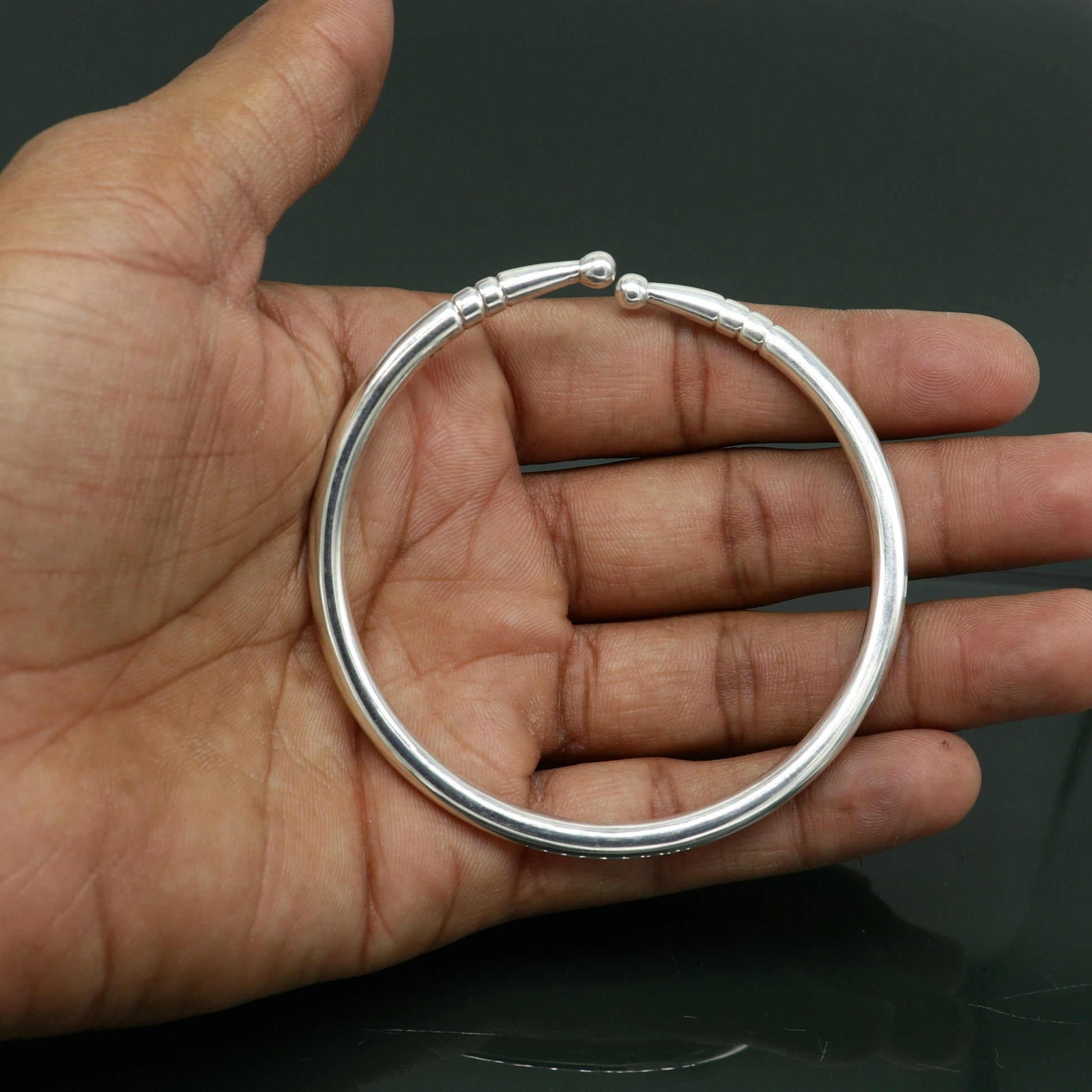 925 sterling silver solid plain shiny design unisex adjustable bangle kada, best gifting adjustable kada excellent brides jewelry nssk372 - TRIBAL ORNAMENTS