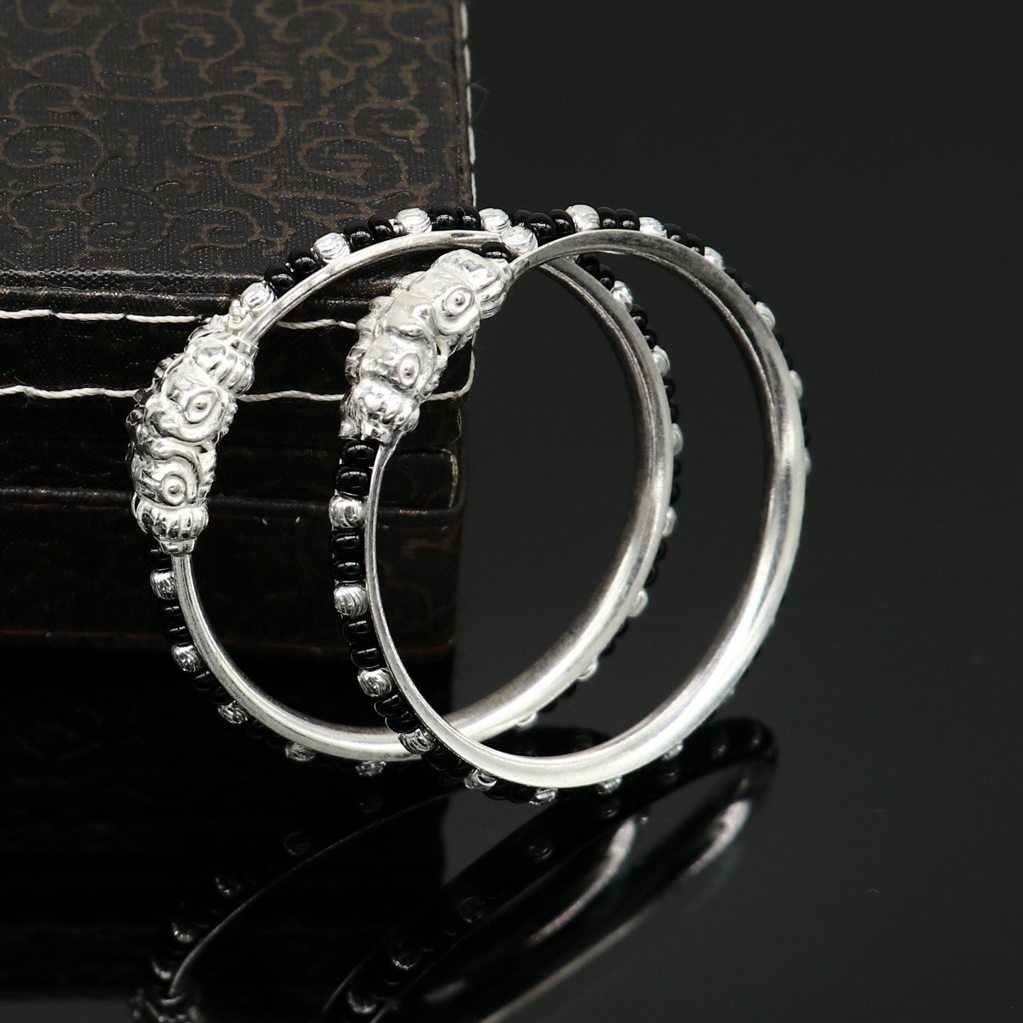 Vintage style handmade crocodile face sterling silver bangle bracelet silver beads customized evil eye nazariya tribal kids jewelry bbk87 - TRIBAL ORNAMENTS