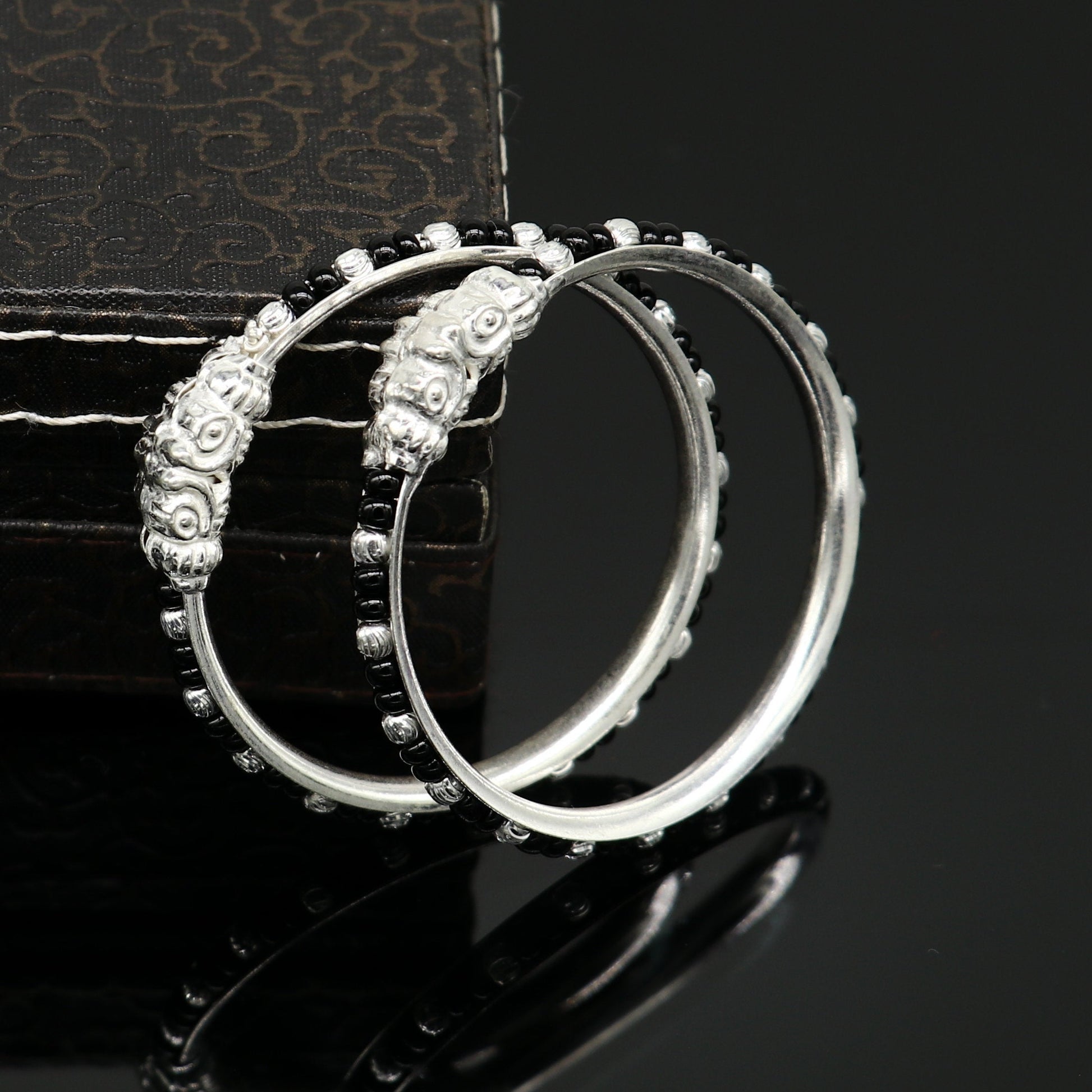 Vintage style handmade crocodile face sterling silver bangle bracelet silver beads customized evil eye nazariya tribal kids jewelry bbk87 - TRIBAL ORNAMENTS