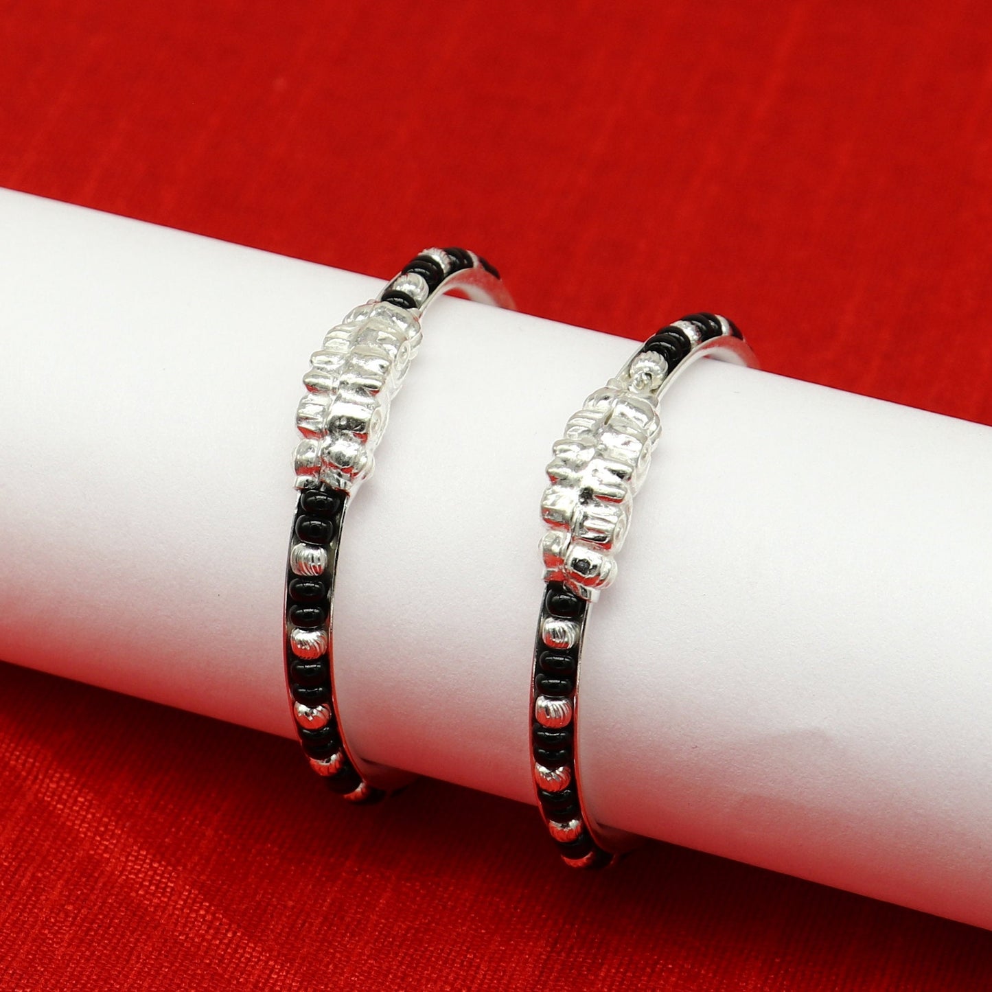 Vintage style handmade crocodile face sterling silver bangle bracelet silver beads customized evil eye nazariya tribal kids jewelry bbk87 - TRIBAL ORNAMENTS