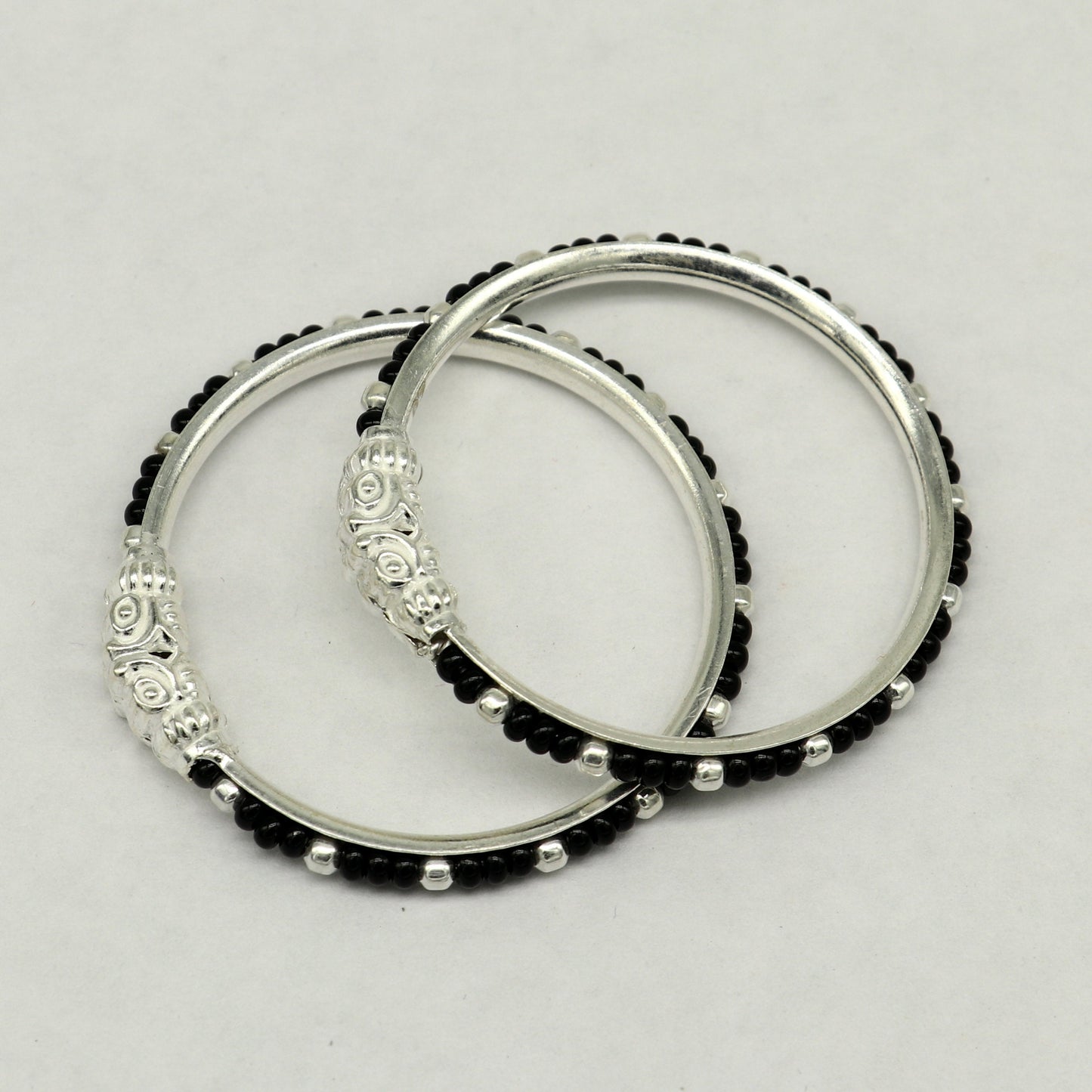 Trendy style sterling silver baby bangle nazariya, black evil eye bangle for new born baby kids, fabulous baby jewelry from india nbbk226 - TRIBAL ORNAMENTS