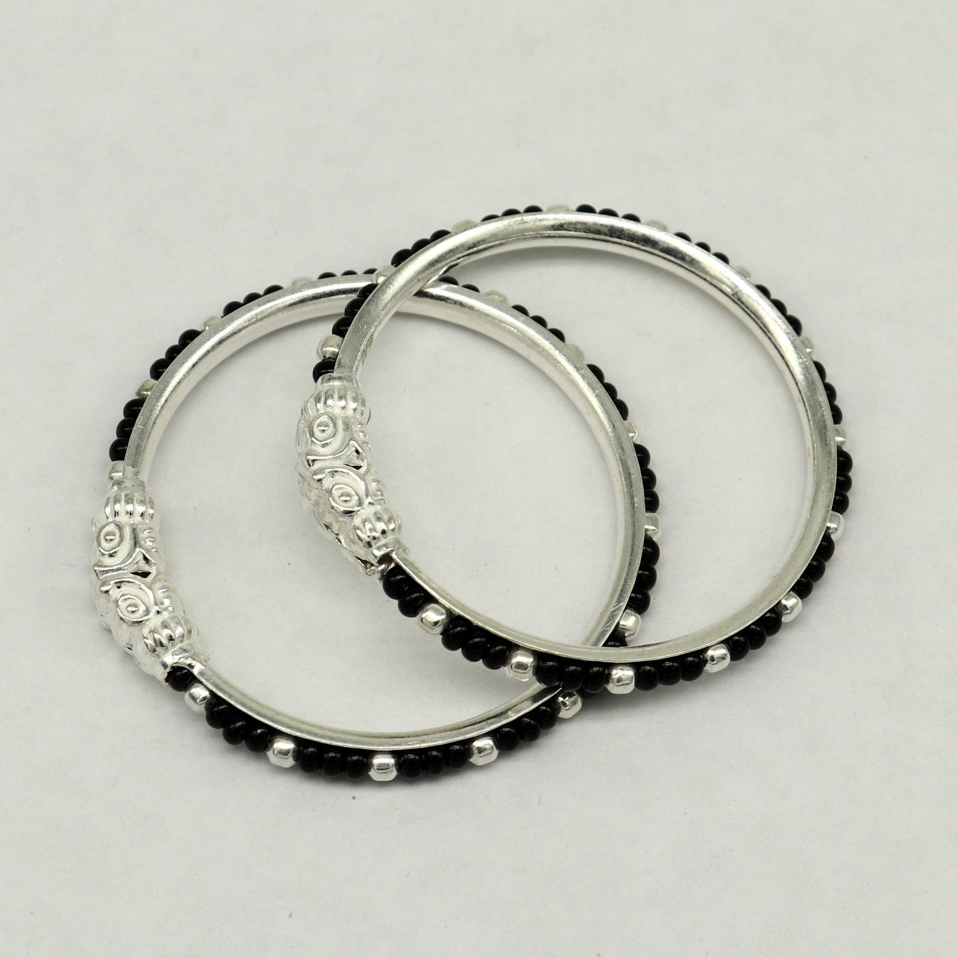 Trendy style sterling silver baby bangle nazariya, black evil eye bangle for new born baby kids, fabulous baby jewelry from india nbbk226 - TRIBAL ORNAMENTS