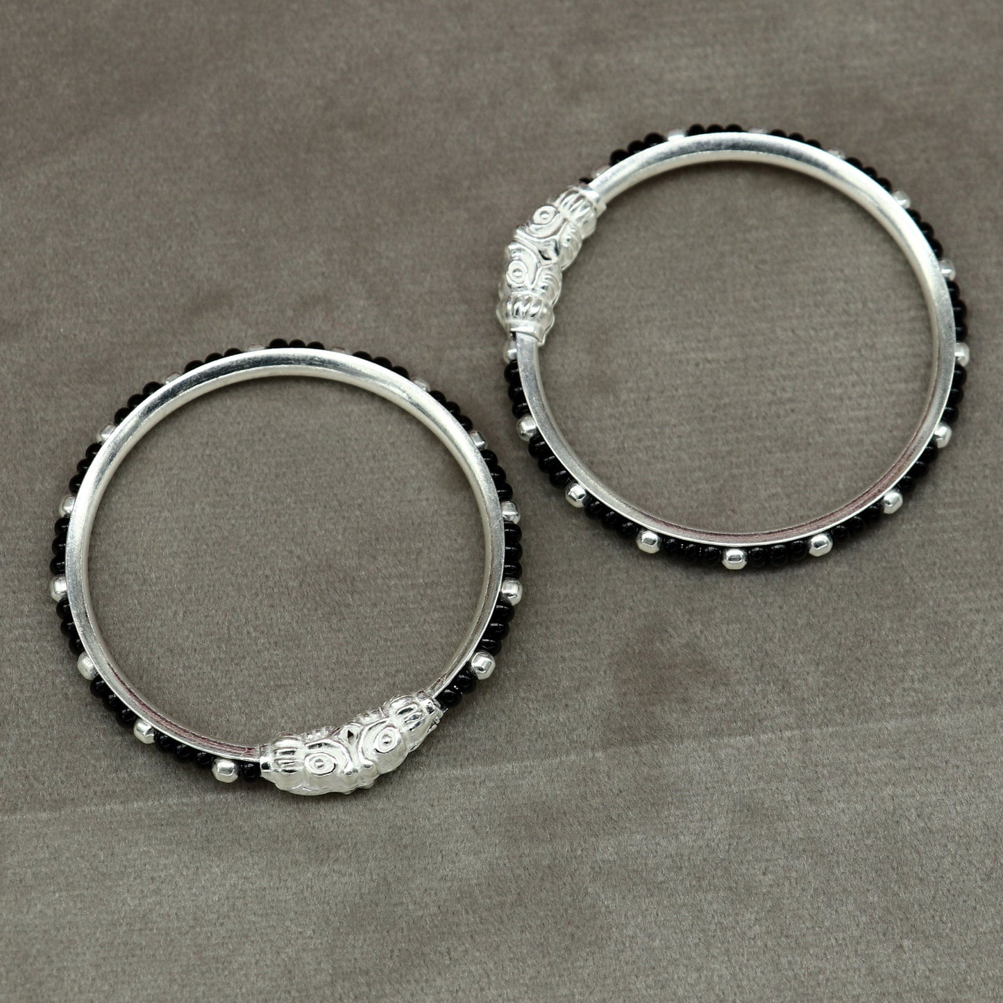 Trendy style sterling silver baby bangle nazariya, black evil eye bangle for new born baby kids, fabulous baby jewelry from india nbbk226 - TRIBAL ORNAMENTS