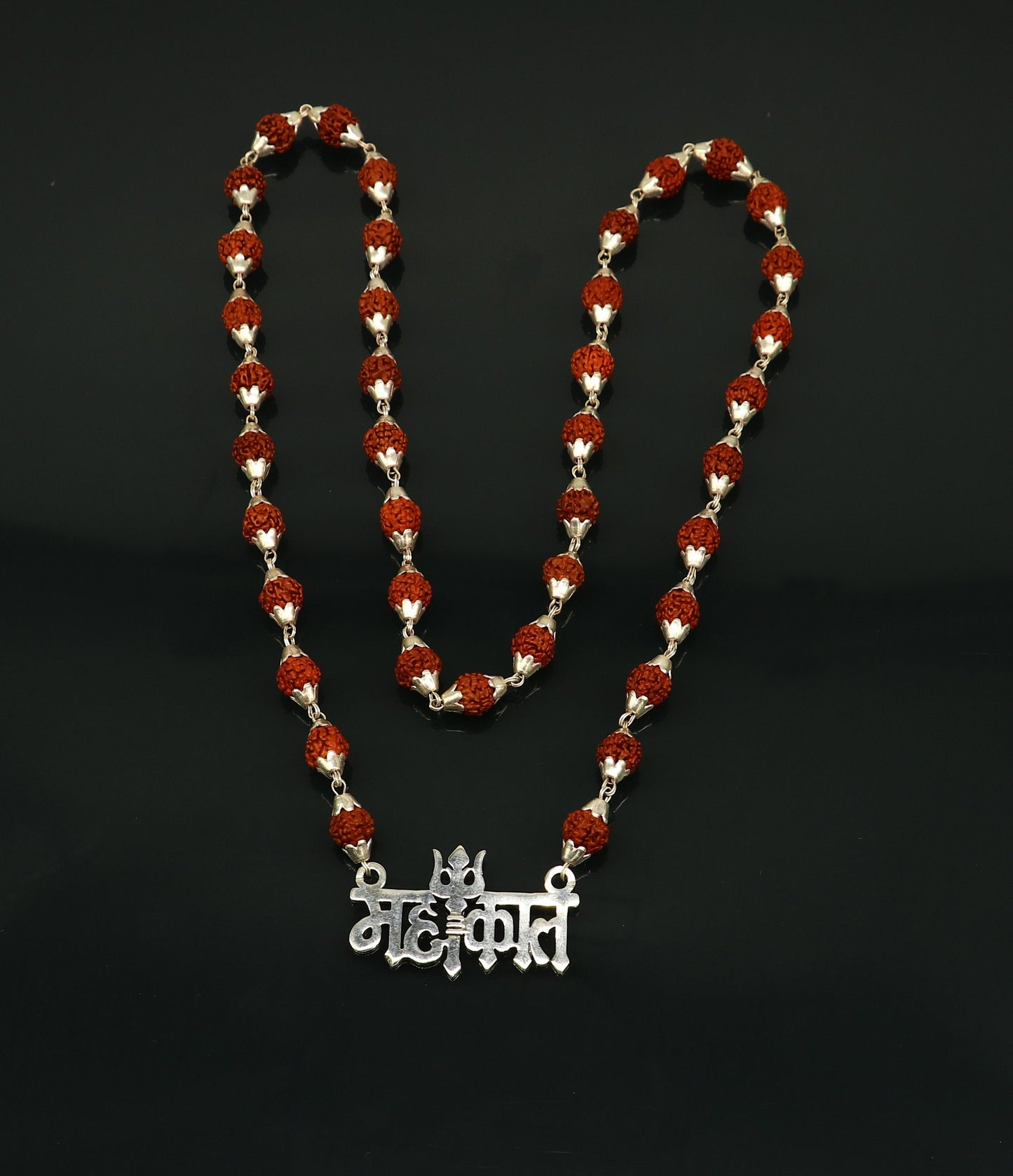 925 sterling silver customized Rudraksha beaded Mahakaal Shiva pendant necklace, best blessing divine necklace from india set191 - TRIBAL ORNAMENTS