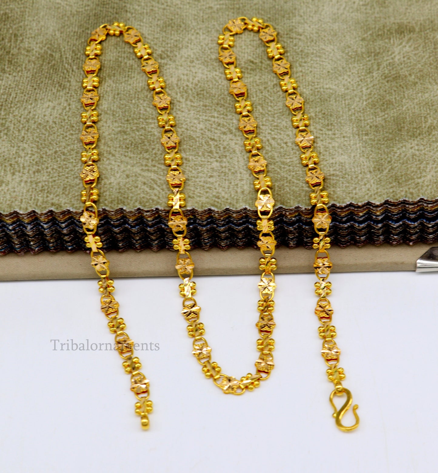 Vintage floral design Handmade Genuine 22 karat yellow gold gorgeous chain stylish chain gifting royal jewelry from india ch261 - TRIBAL ORNAMENTS