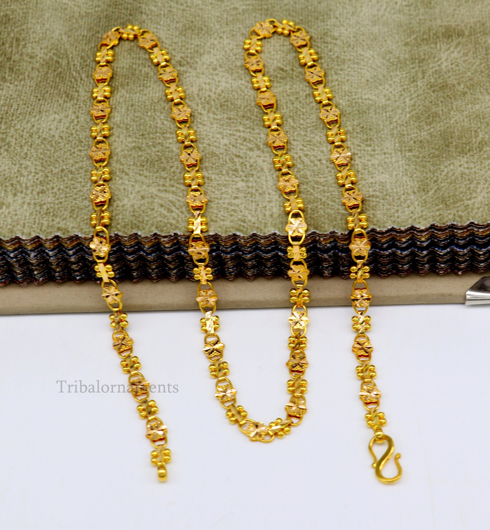 Vintage floral design Handmade Genuine 22 karat yellow gold gorgeous chain stylish chain gifting royal jewelry from india ch261 - TRIBAL ORNAMENTS