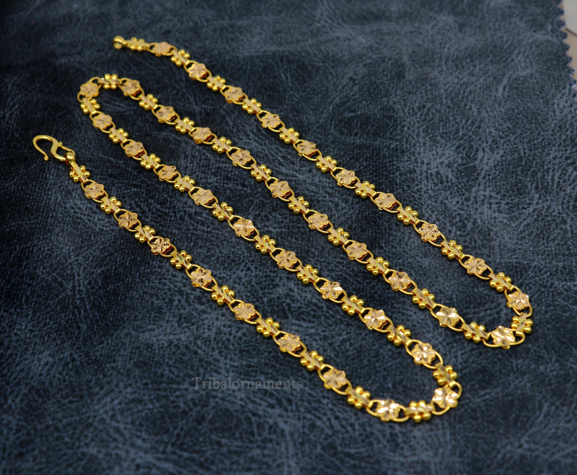 Vintage floral design Handmade Genuine 22 karat yellow gold gorgeous chain stylish chain gifting royal jewelry from india ch261 - TRIBAL ORNAMENTS