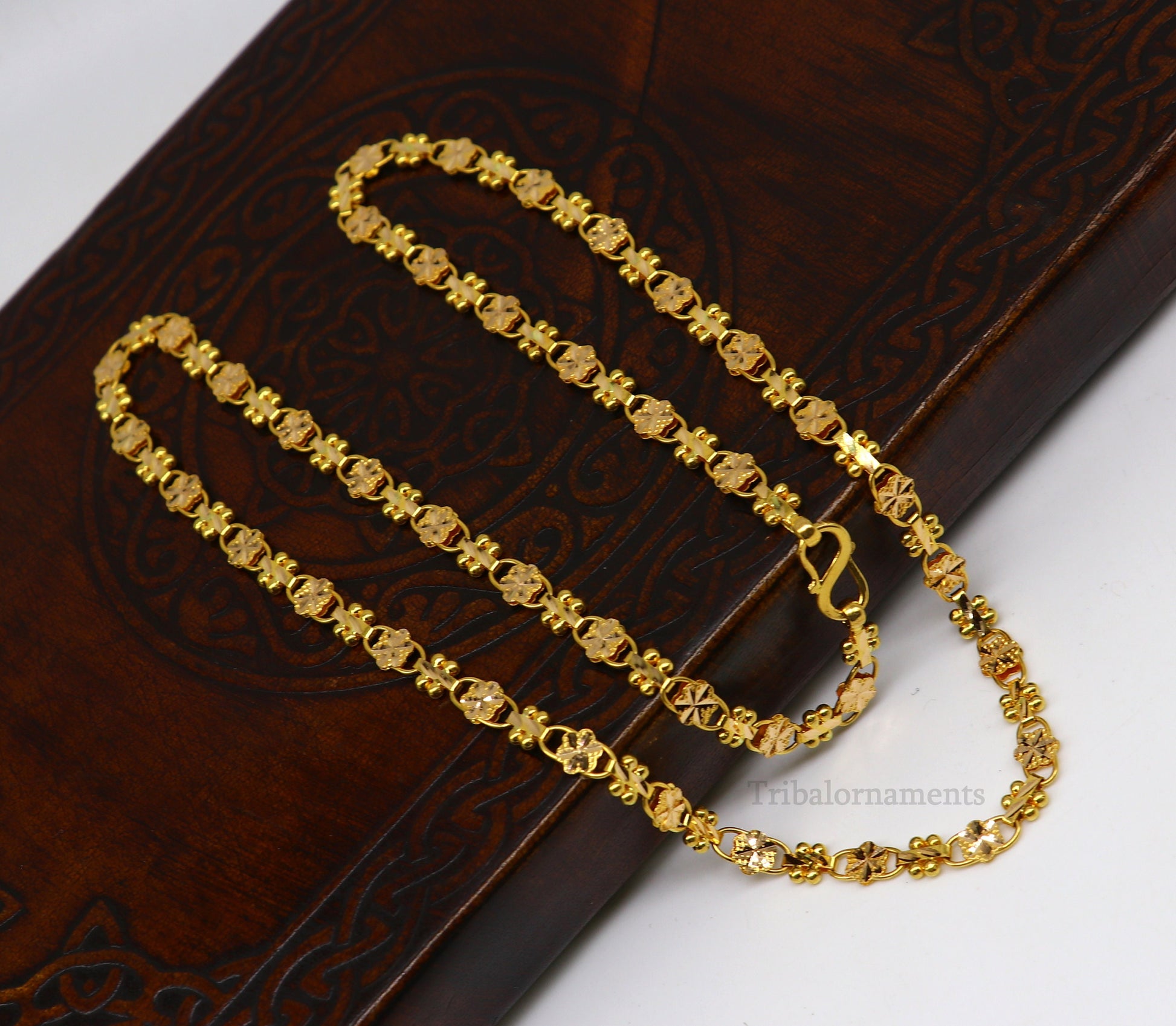 Vintage floral design Handmade Genuine 22 karat yellow gold gorgeous chain stylish chain gifting royal jewelry from india ch261 - TRIBAL ORNAMENTS