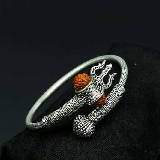 925 sterling silver customized lord shiva trident trishul With Rudraksha bangle bracelet kada, best gift for girl's or boy's nssk428 - TRIBAL ORNAMENTS