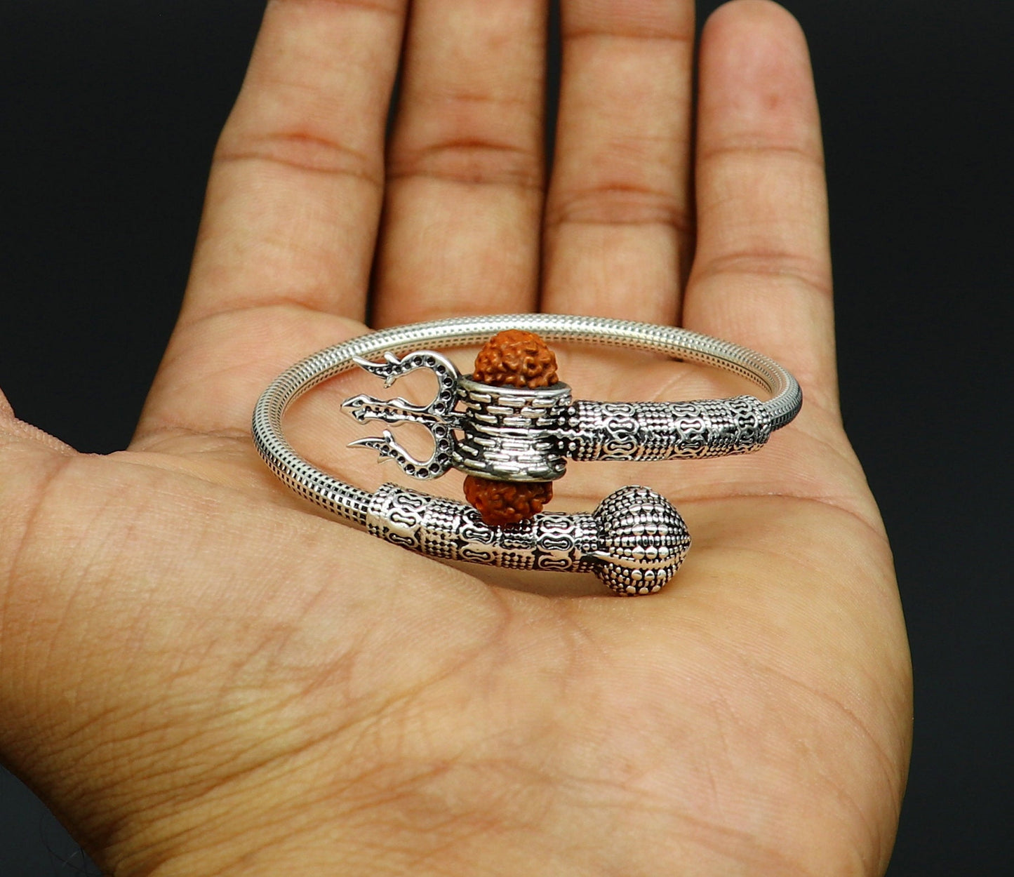 925 sterling silver customized lord shiva trident trishul With Rudraksha bangle bracelet kada, best gift for girl's or boy's nssk428 - TRIBAL ORNAMENTS