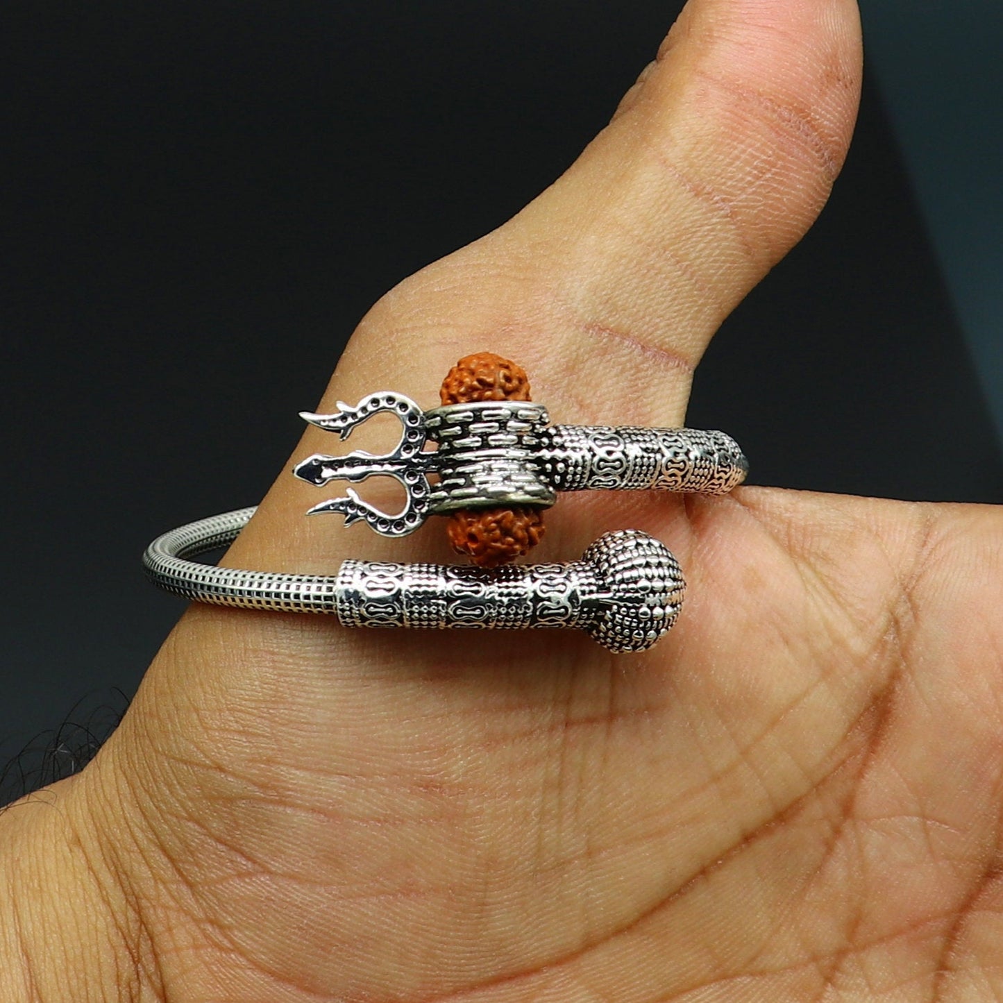 925 sterling silver customized lord shiva trident trishul With Rudraksha bangle bracelet kada, best gift for girl's or boy's nssk428 - TRIBAL ORNAMENTS