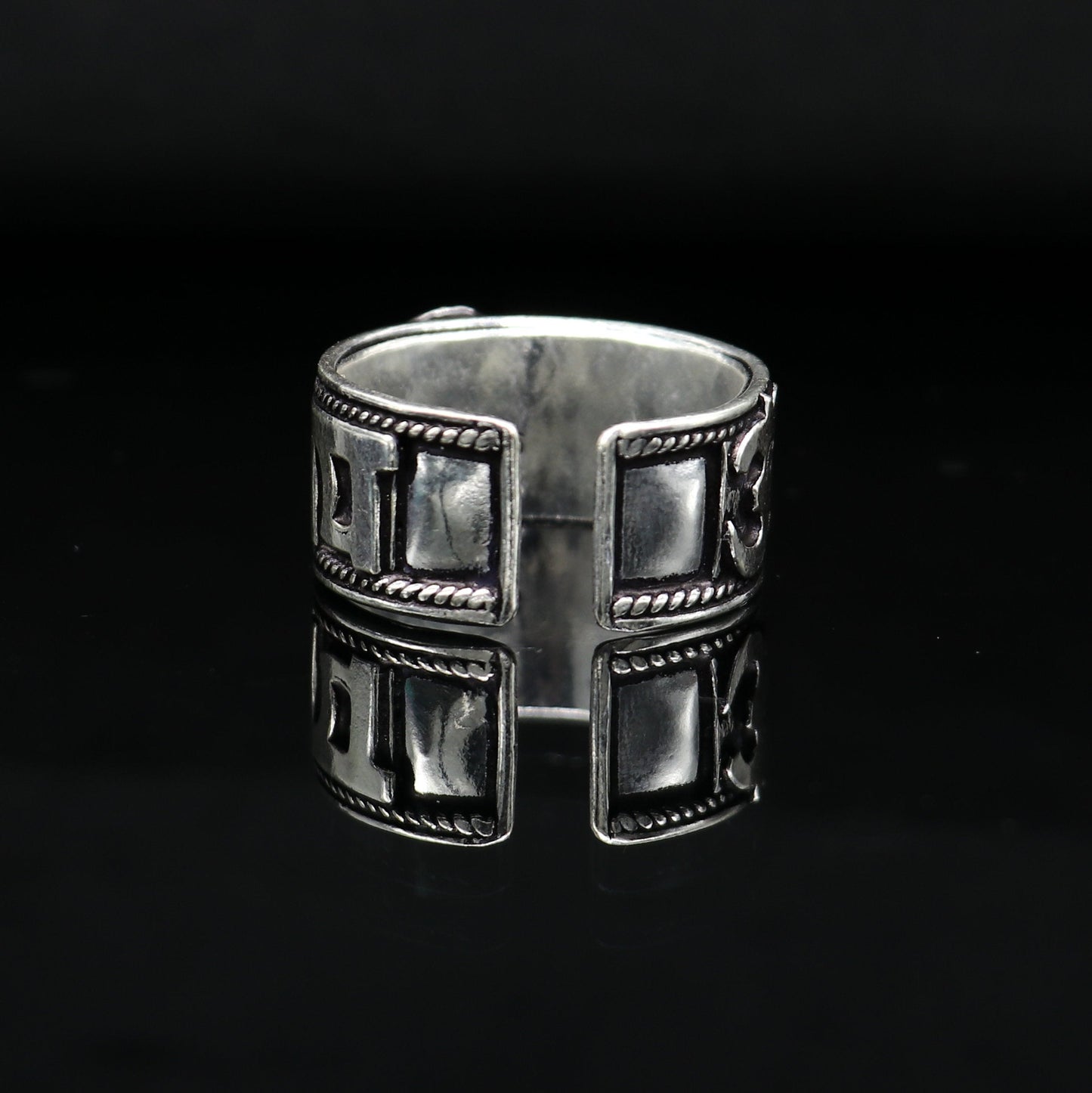 925 sterling silver 11mm wide solid handmade Adjustable idol shiva mantra "Aum Namah Shivay" ring band, thumb ring oxidized jewelry ring320 - TRIBAL ORNAMENTS