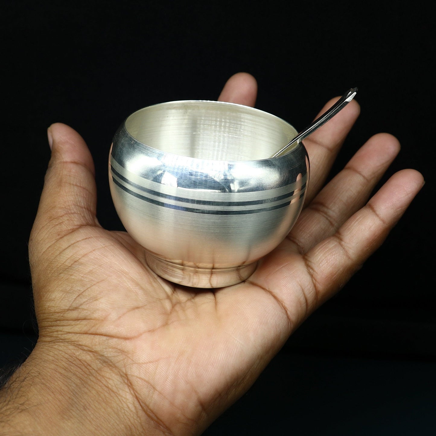 999 fine silver handmade small baby bowl and spoon set, silver tumbler, flask, stay baby/kids healthy, silver vessels utensils sv170 - TRIBAL ORNAMENTS