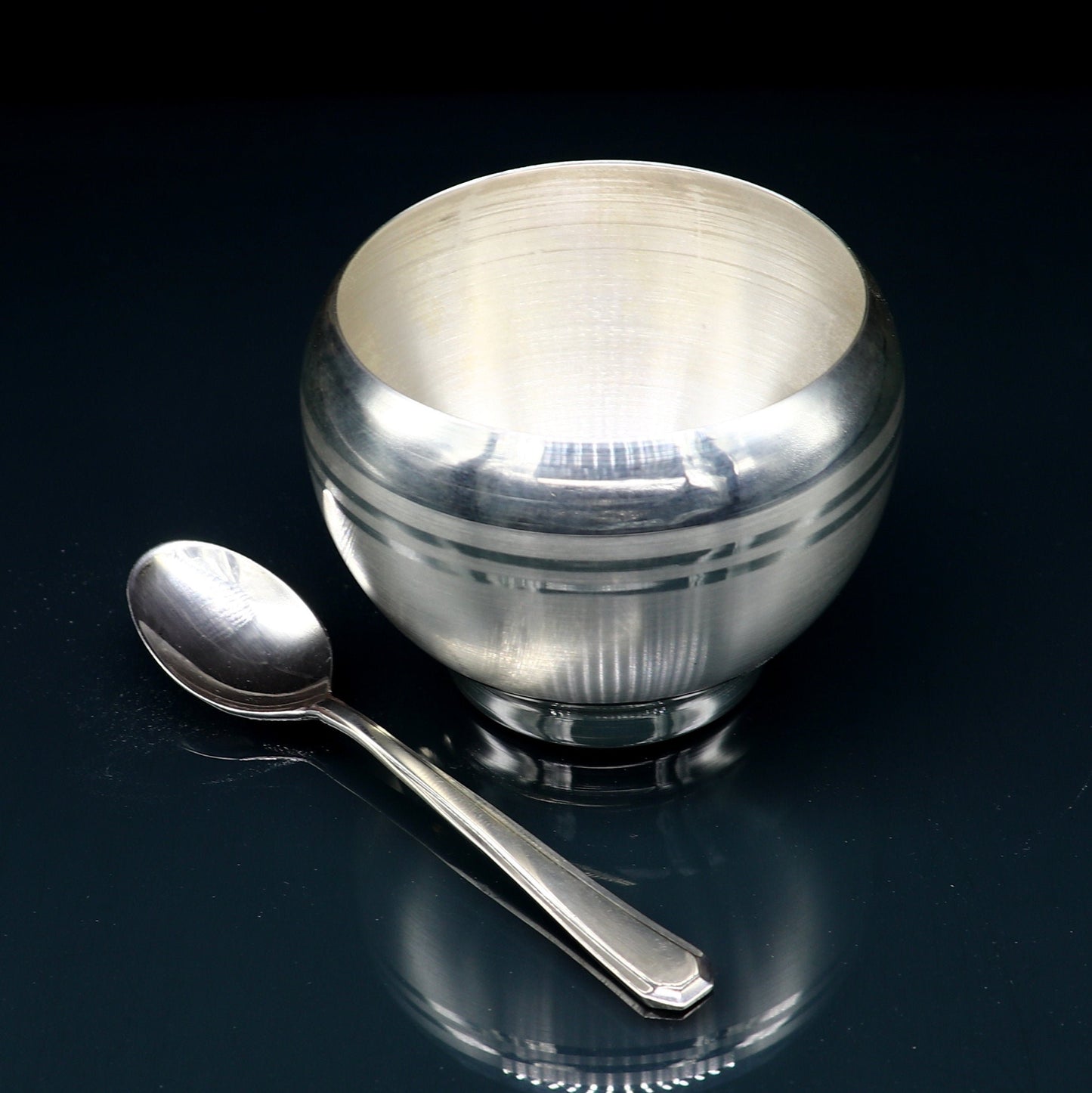 999 fine silver handmade small baby bowl and spoon set, silver tumbler, flask, stay baby/kids healthy, silver vessels utensils sv170 - TRIBAL ORNAMENTS