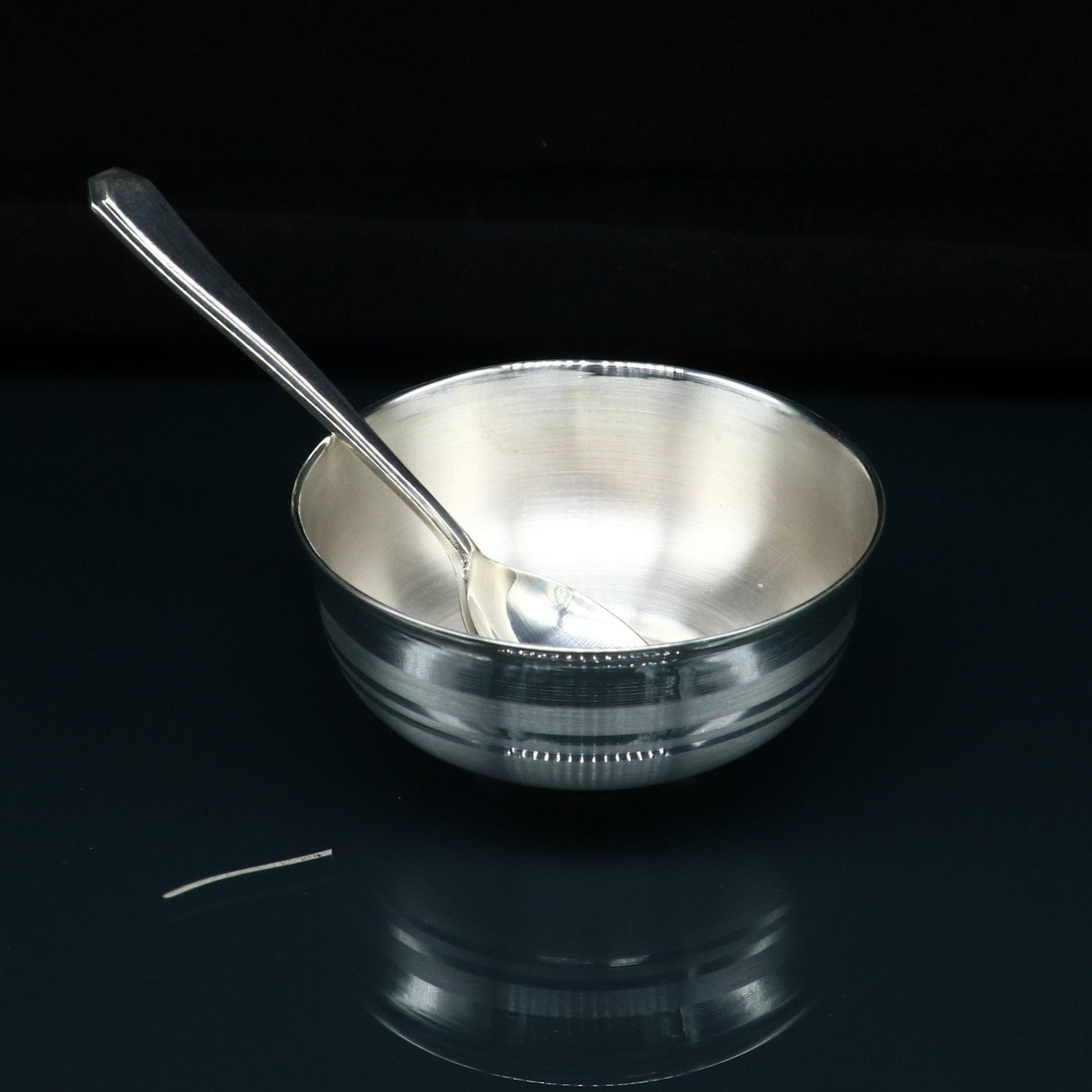 999 fine silver handmade small baby bowl and spoon set, silver tumbler, flask, stay baby/kids healthy, silver vessel utensils sv173 - TRIBAL ORNAMENTS