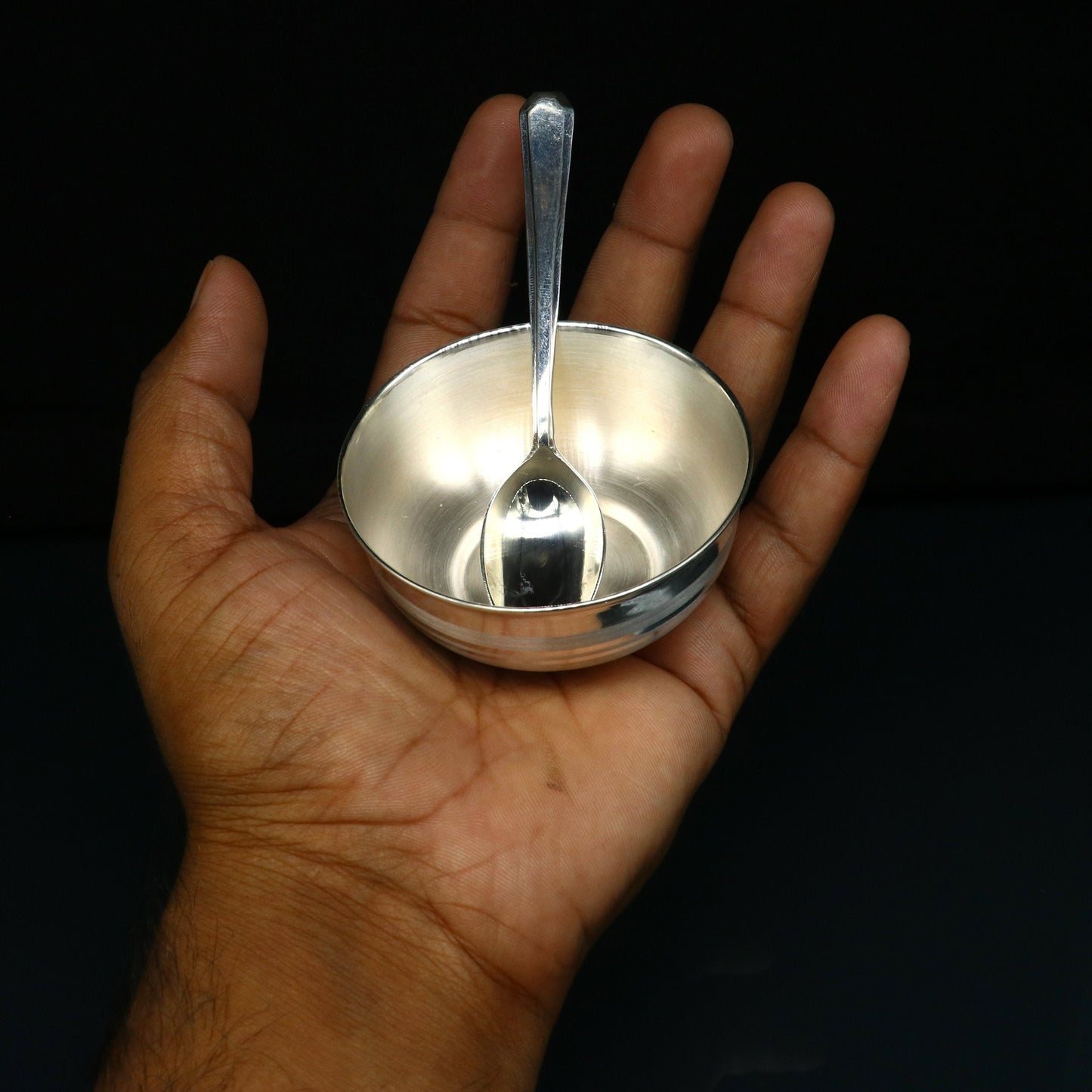 999 fine silver handmade small baby bowl and spoon set, silver tumbler, flask, stay baby/kids healthy, silver vessel utensils sv173 - TRIBAL ORNAMENTS