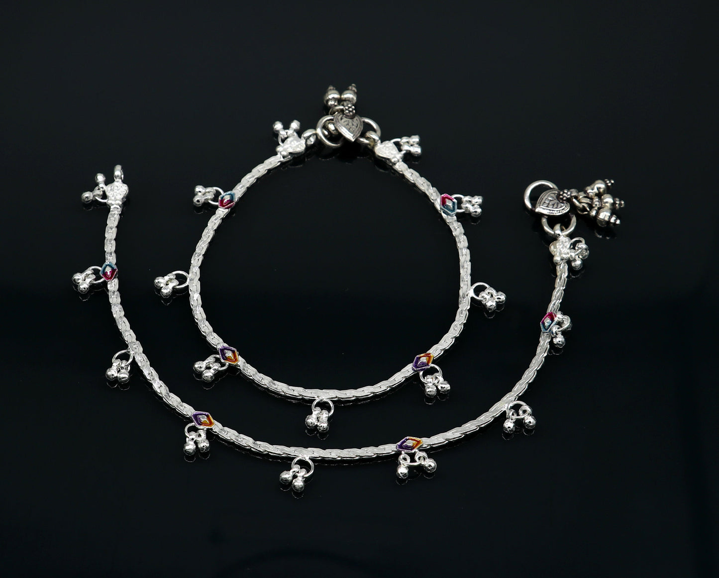 8.7" long handmade solid silver anklets, gorgeous belly dance ankle bracelet charm jewelry, best brides daily use feet bracelet ank399 - TRIBAL ORNAMENTS