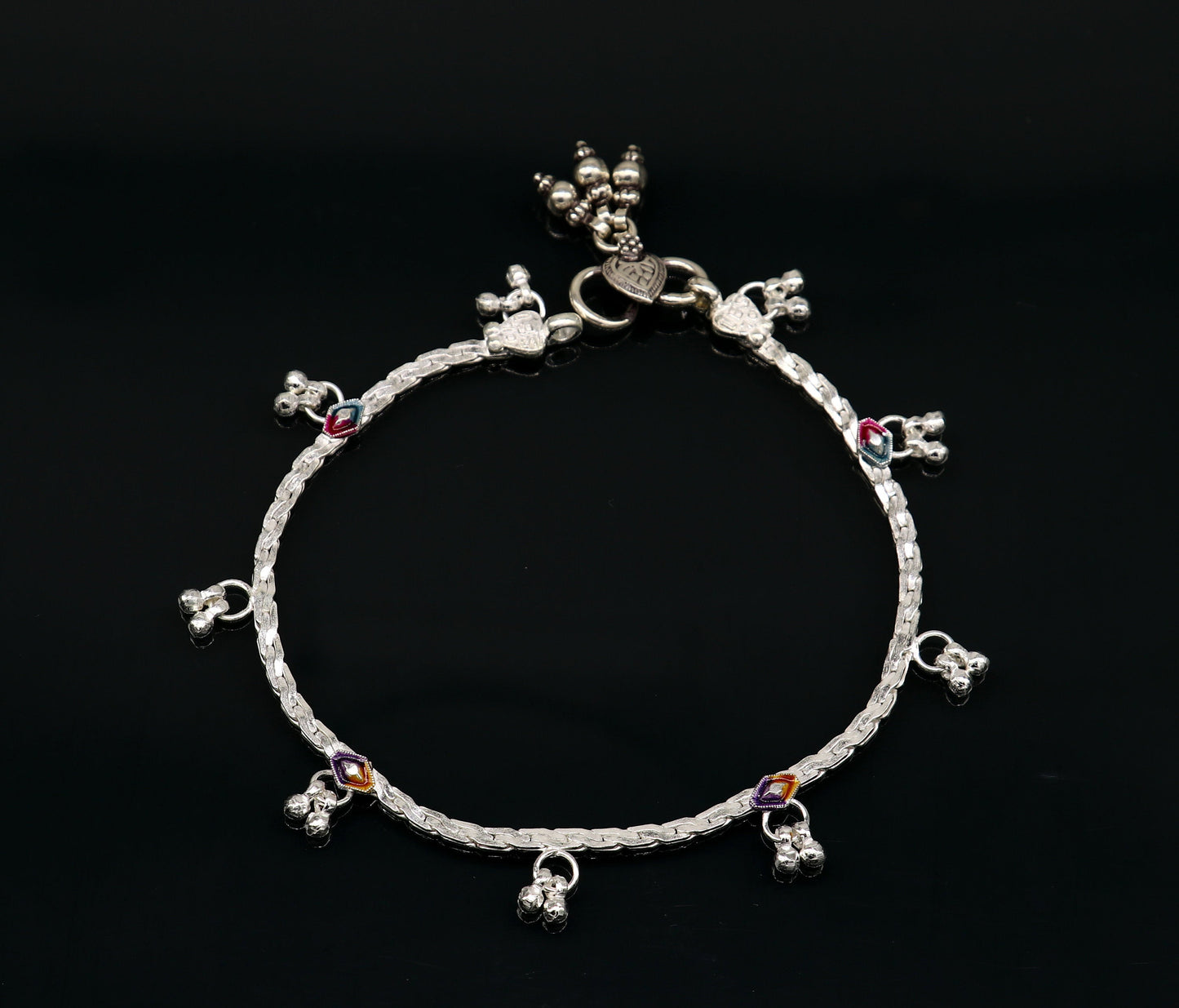 8.7" long handmade solid silver anklets, gorgeous belly dance ankle bracelet charm jewelry, best brides daily use feet bracelet ank399 - TRIBAL ORNAMENTS