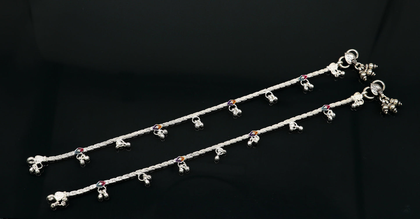 8.7" long handmade solid silver anklets, gorgeous belly dance ankle bracelet charm jewelry, best brides daily use feet bracelet ank399 - TRIBAL ORNAMENTS