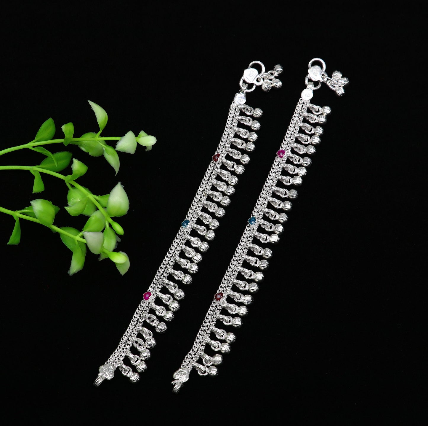 6.5" long Sterling silver customized baby anklets, stunning hanging waved jingling bells, charming noisy ankle bracelet kids jewelry ank409 - TRIBAL ORNAMENTS