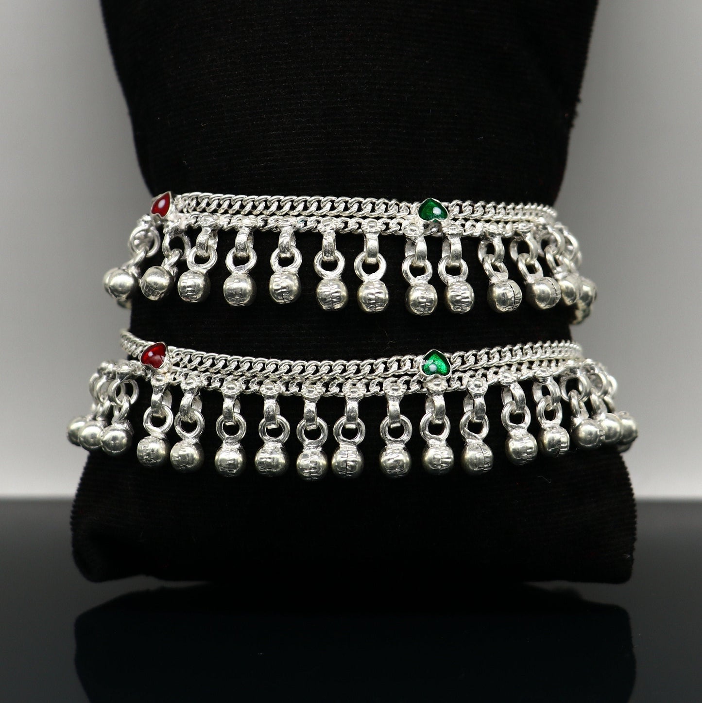 5" long Sterling silver customized baby anklets, stunning hanging waved jingling bells, charming noisy ankle bracelet kids jewelry ank410 - TRIBAL ORNAMENTS