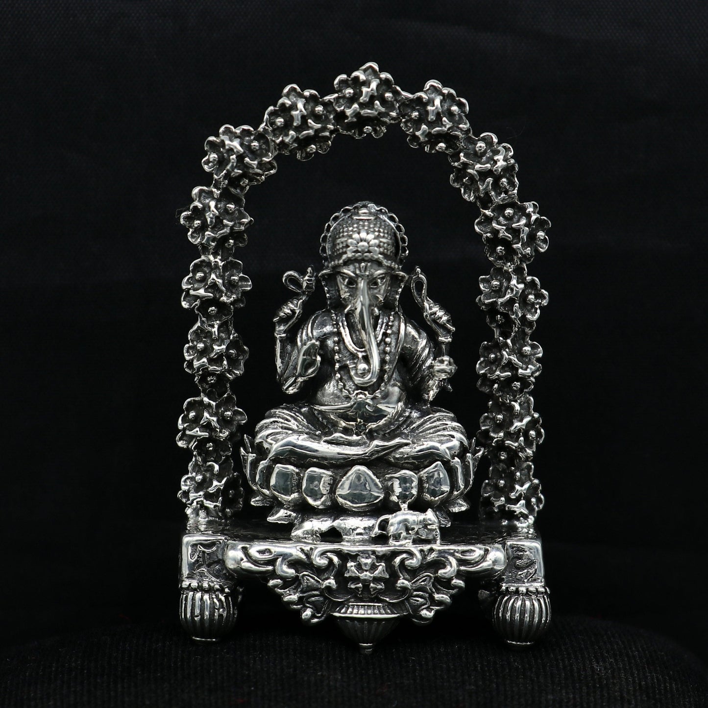 Pure 925 Sterling silver handmade antique design Indian idols Lord Ganesha stunning statue figurine, puja articles decorative gift art13 - TRIBAL ORNAMENTS