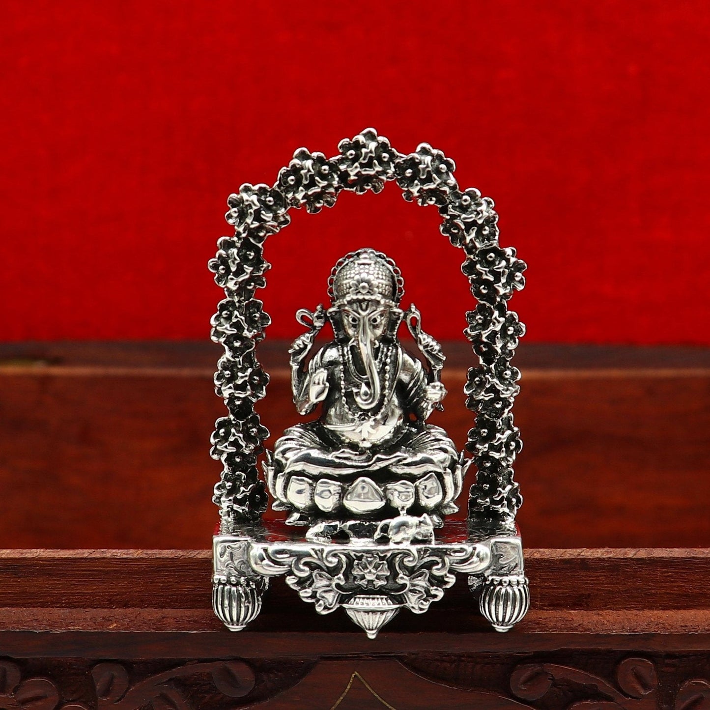 Pure 925 Sterling silver handmade antique design Indian idols Lord Ganesha stunning statue figurine, puja articles decorative gift art13 - TRIBAL ORNAMENTS