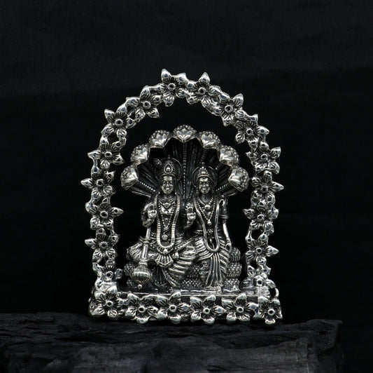 925 Sterling silver handmade floral design Indian Idols Laxmi & Lord Vishnu with snake Statue figurine, puja articles decorative gift art14 - TRIBAL ORNAMENTS