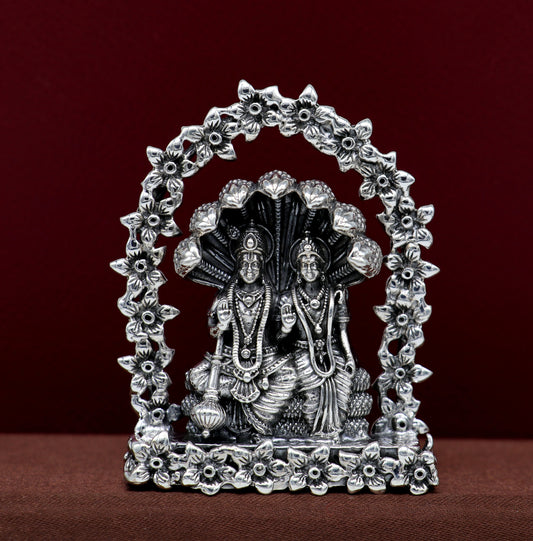 925 Sterling silver handmade floral design Indian Idols Laxmi & Lord Vishnu with snake Statue figurine, puja articles decorative gift art14 - TRIBAL ORNAMENTS