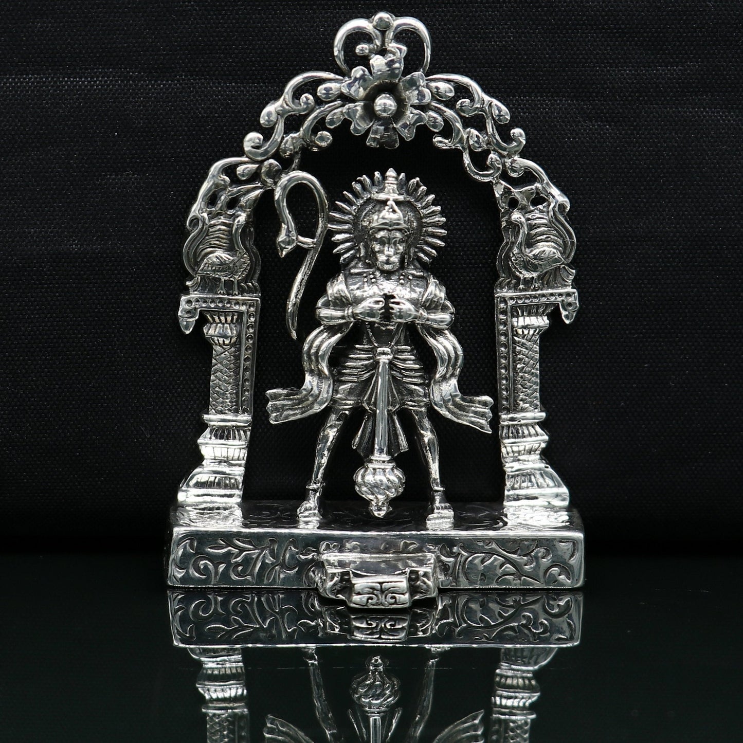 925 Sterling silver handmade floral design Indian Idols Lord Hanuman standing Statue figurine, puja articles decorative gift art15 - TRIBAL ORNAMENTS