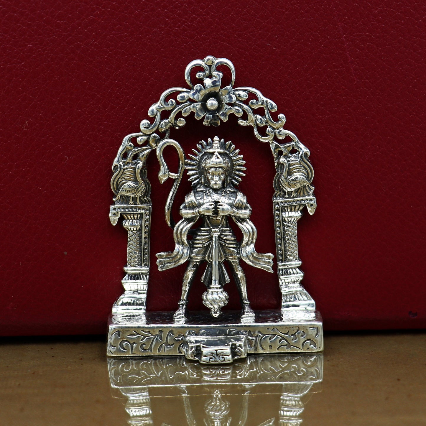 925 Sterling silver handmade floral design Indian Idols Lord Hanuman standing Statue figurine, puja articles decorative gift art15 - TRIBAL ORNAMENTS