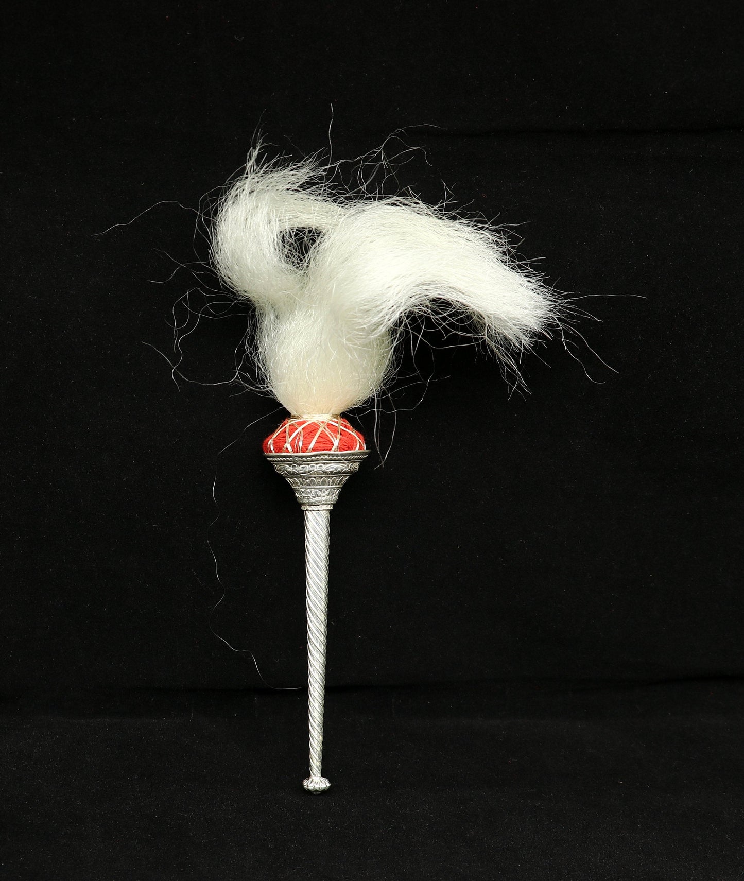 Vintage style Sterling silver handmade puja chanwar chaur with original yalk cow hair, worshipping fan for idols, home temple article cvr - TRIBAL ORNAMENTS