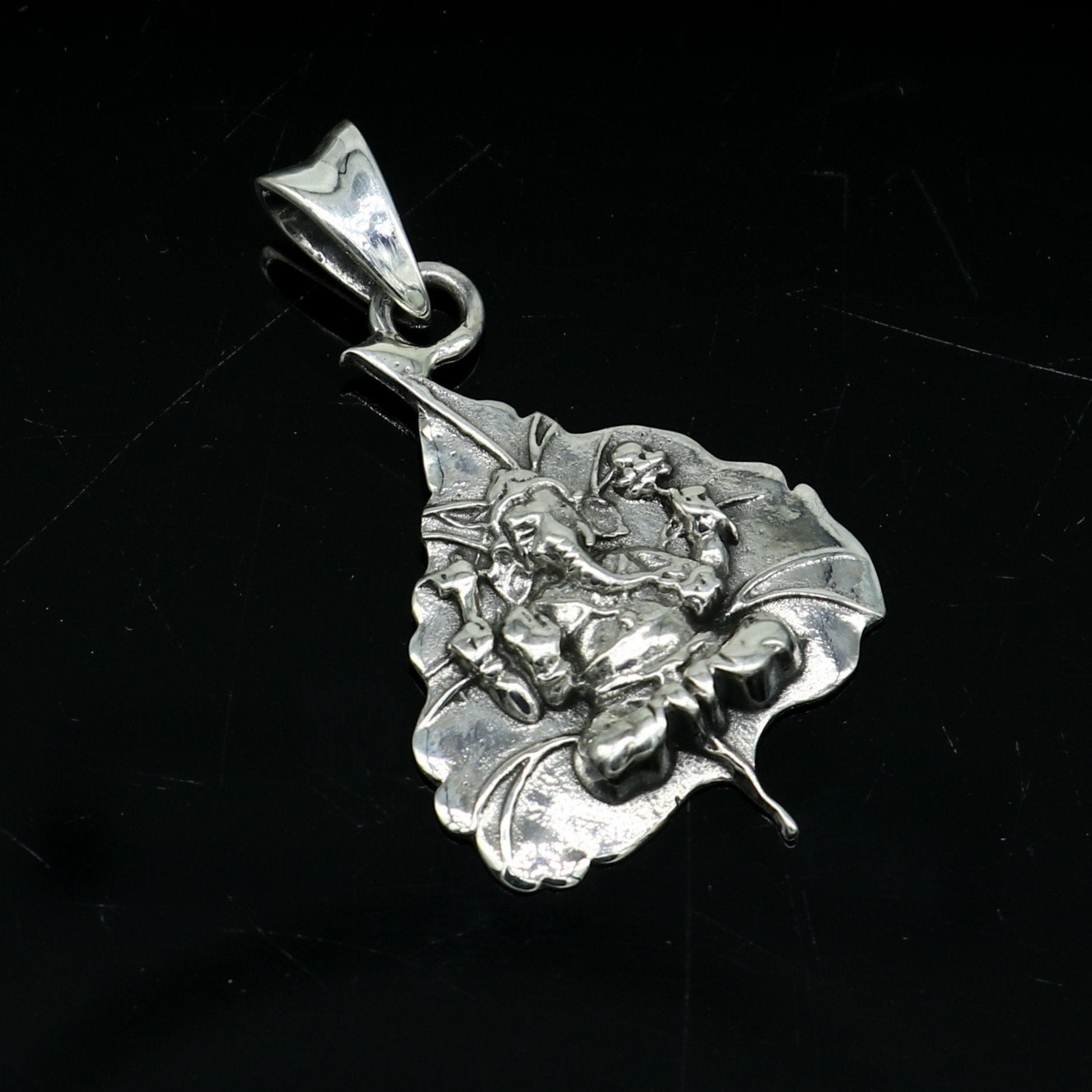 925 sterling silver customize vintage antique style Lord Ganesha Pendant, amazing leaf design stunning pendant unisex gifting jewelry ssp566 - TRIBAL ORNAMENTS