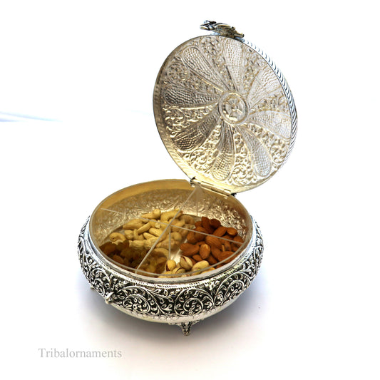 Vintage antique Royal design handmade 925 sterling silver dry fruit box, candy box, jewelry box, best brides gift or corporation gift box02 - TRIBAL ORNAMENTS