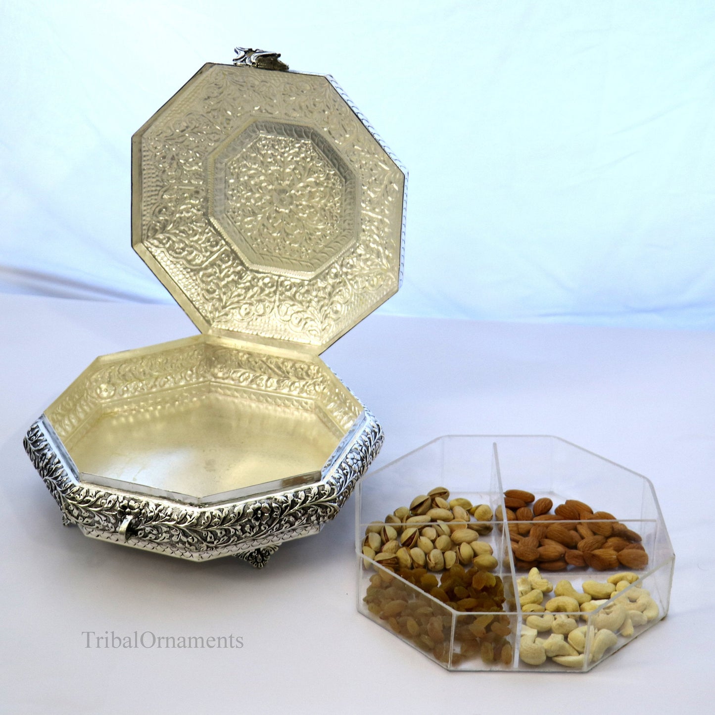 Vintage antique Royal design handmade 925 sterling silver dry fruit box, candy box, jewelry box, best brides gift or corporation gift box03 - TRIBAL ORNAMENTS