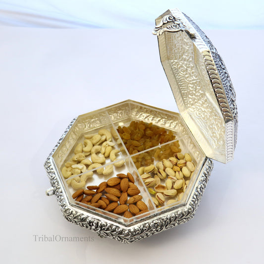 Vintage antique Royal design handmade 925 sterling silver dry fruit box, candy box, jewelry box, best brides gift or corporation gift box03 - TRIBAL ORNAMENTS