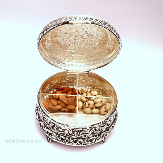 925 sterling silver Vintage antique Royal design handmade dry fruit box, candy box, jewelry box, best brides gift, corporation gift box04 - TRIBAL ORNAMENTS