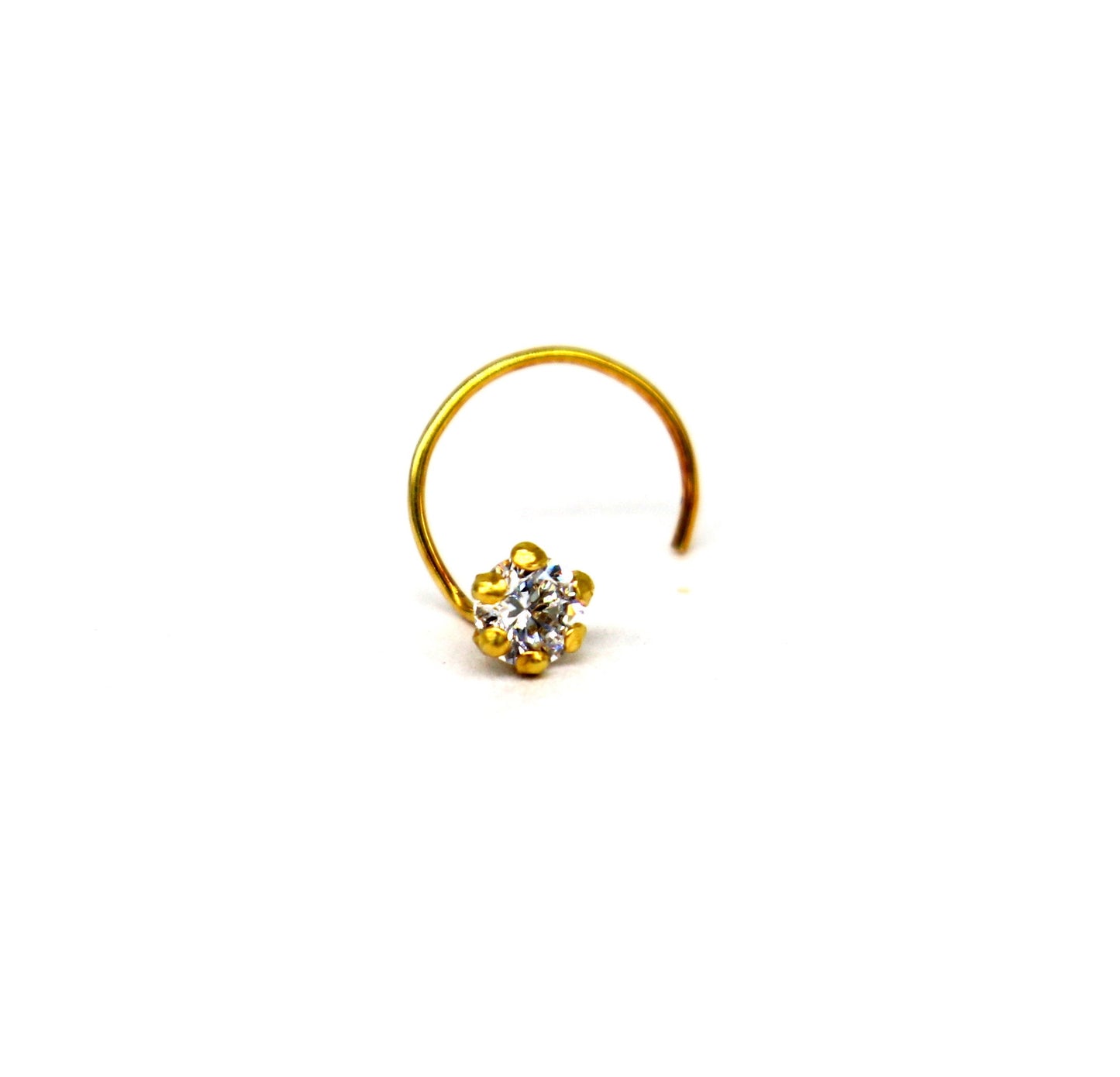 3.5mm 18 kt yellow gold fabulous nose pin, excellent single cz stone nose pin, stunning design gifting gold jewelry for girl's women's gnp39 - TRIBAL ORNAMENTS